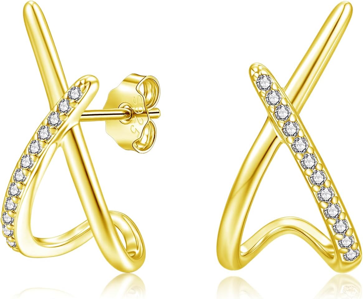 Detalle de Loutade Ohrstecker aus 925 Sterling Silber mit Cubic Zirkonia (X-Form) – hypoallergen & nickelfrei