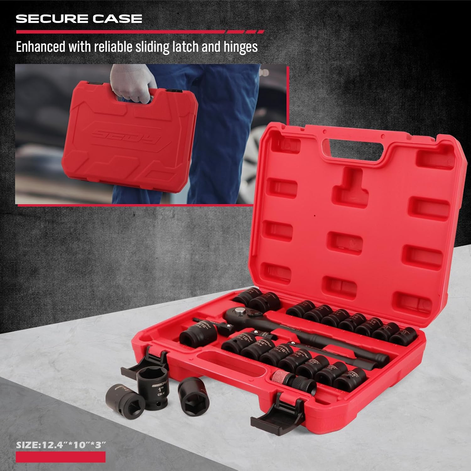 Thumbnail 5 de 1/2" Drive Socket Wrench Set: 25-Piece SAE & Metric with Storage Box