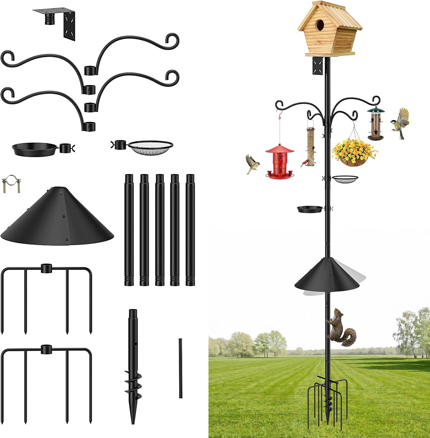 Detalle de MoKo Outdoor Shepherd's Hooks Bird Feeder Pole, Adjustable 9-Prong Base