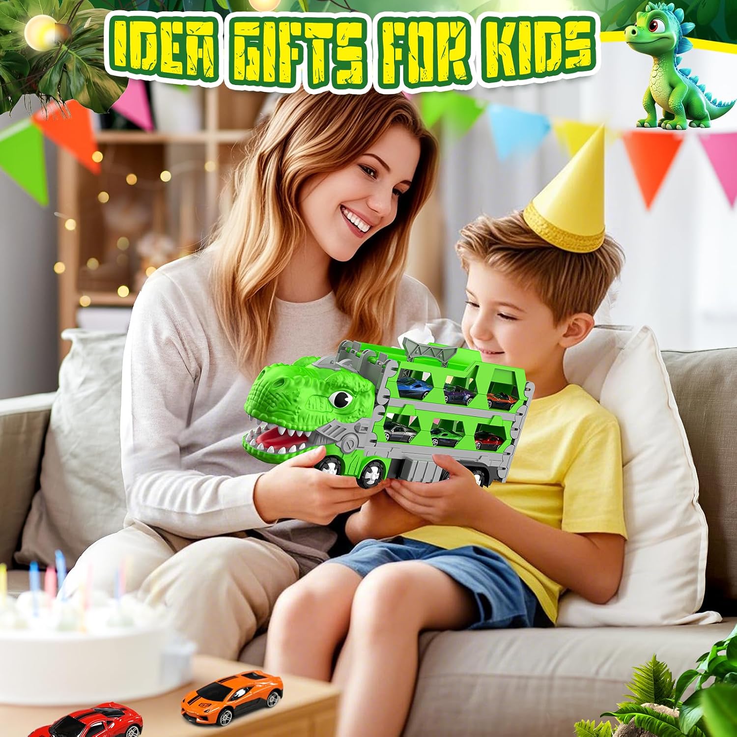 Thumbnail 6 de Dinosaur Transporter Truck Toy Set with 6 Mini Racing Cars and 1.7m Dino Track (age 3–7)