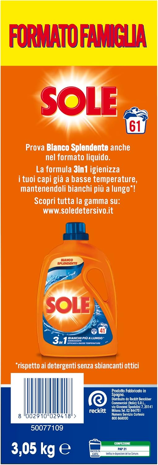 Thumbnail 1 de Sole Detersivo Lavatrice in Polvere Bianco Splendente – confezione da 3,05 Kg (61 misurini)