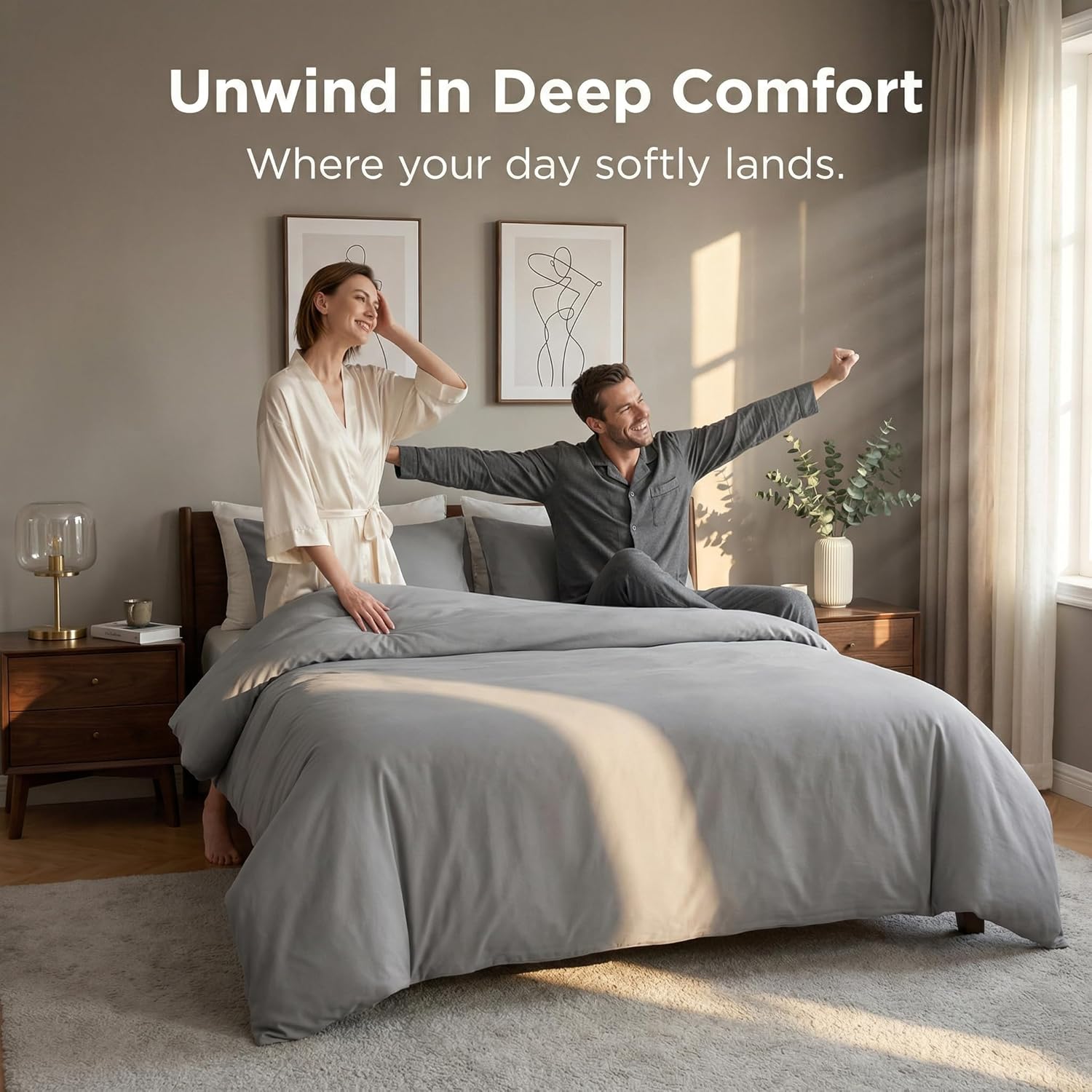 Thumbnail 4 de HeimenAogo Egyptian Cotton Duvet Cover Set King – 3pc, 600TC, Zipper Closure, All-Season Comfort