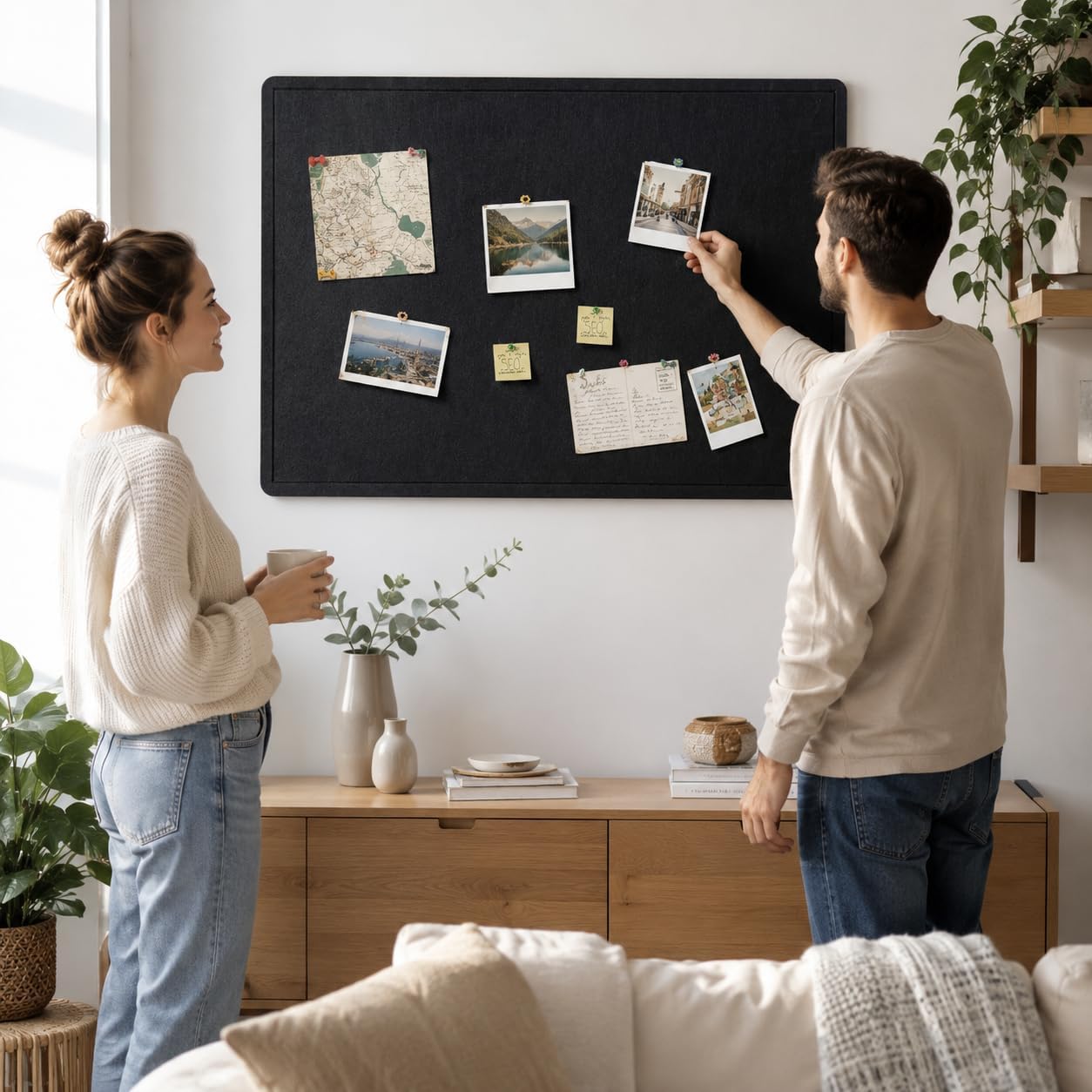 Detalle de Yunihome Foldable Felt Bulletin Board, 24 x 18 Inches, Black, 20 Push Pins