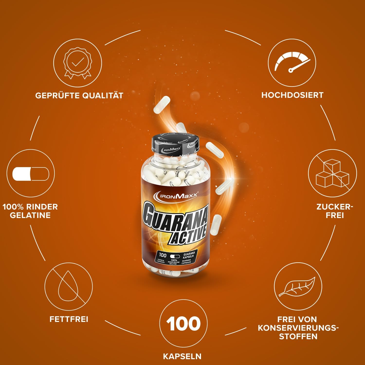 Detalle de IronMaxx Guarana Active – 100 Kapseln: Hochdosierter Guarana-Extrakt für fokusierten Energieschub