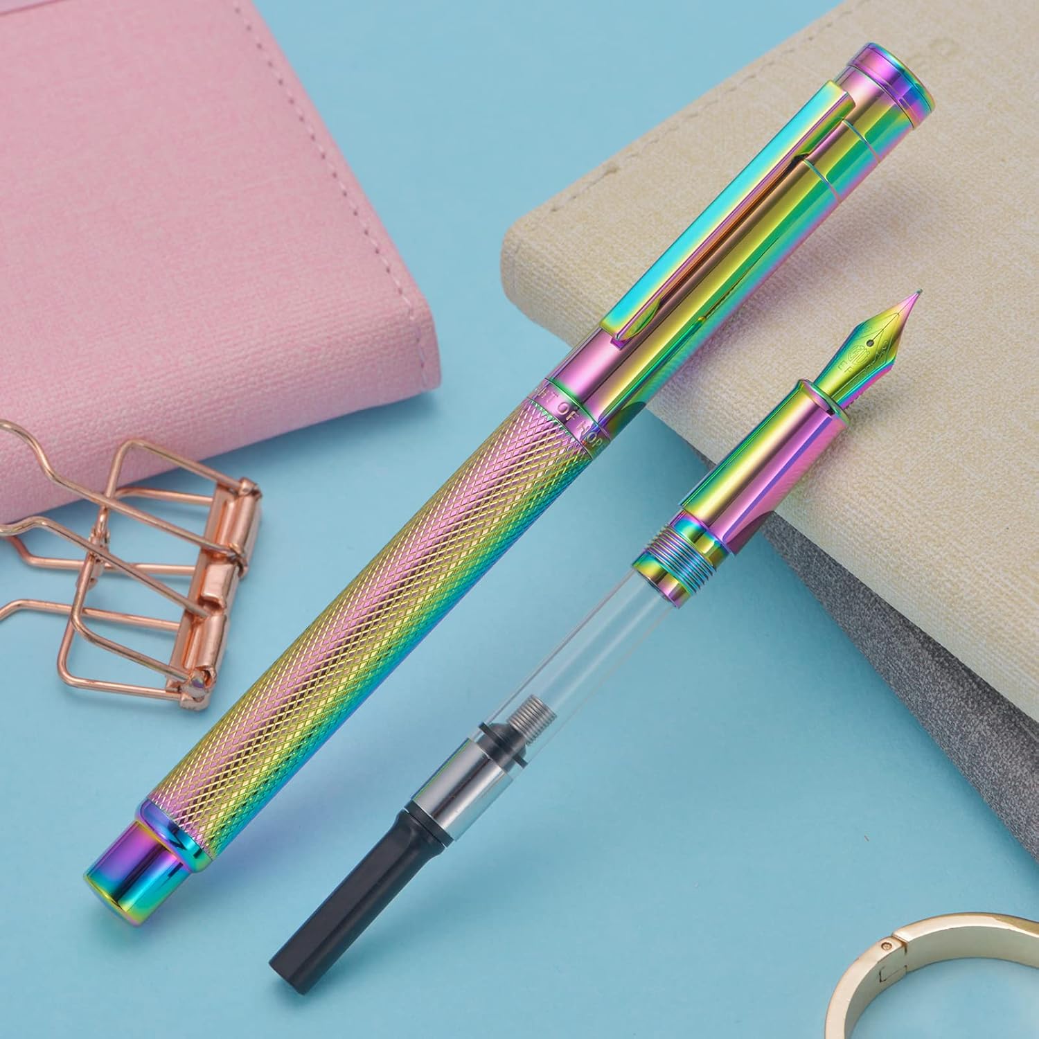 Thumbnail 1 de Rainbow Forest Fountain Pen Fine Nib – Hongdian Rainbow Finish with Converter & Metal Box Set