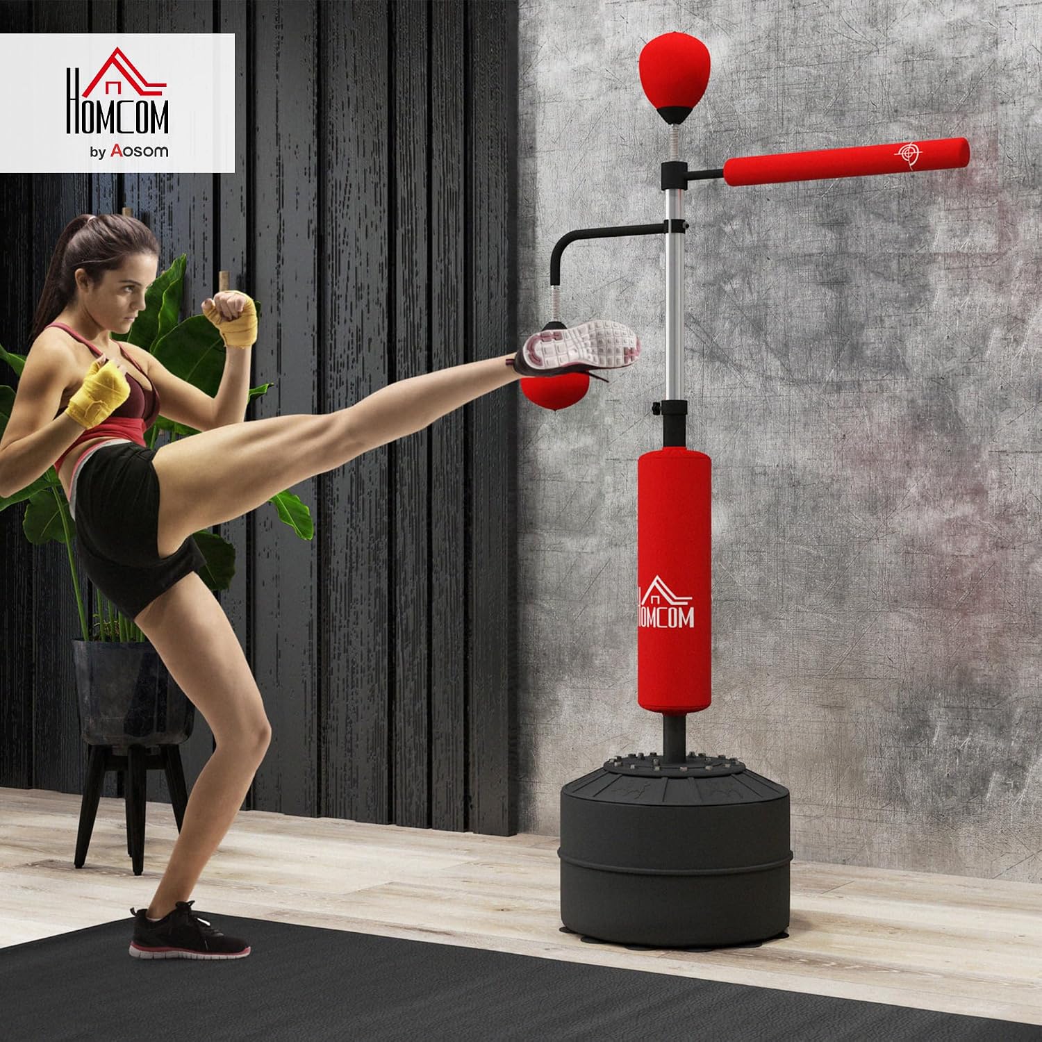 Detalle 2 de HOMCOM Sac de frappe sur pied 4 en 1 avec 2 balles de vitesse, barre rotative et hauteur réglable 160-230 cm