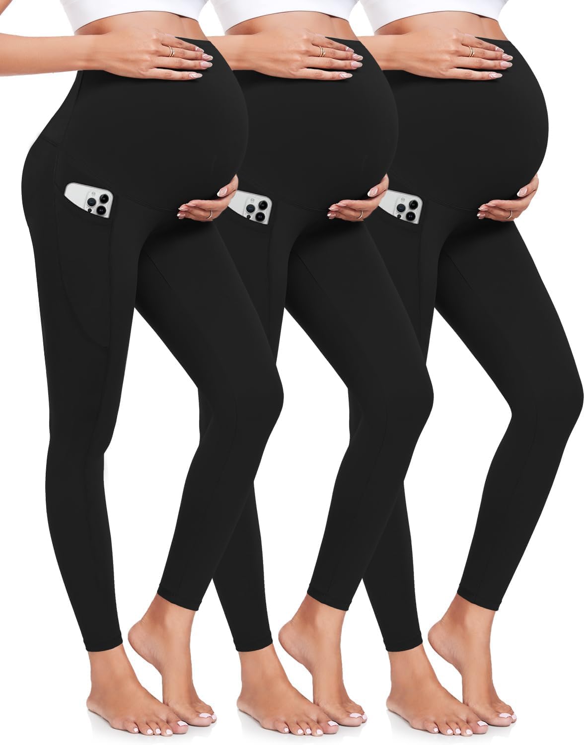 Detalle de CTHH 3-Pack Maternity Leggings, Over-the-Belly High-Waist Yoga Pants