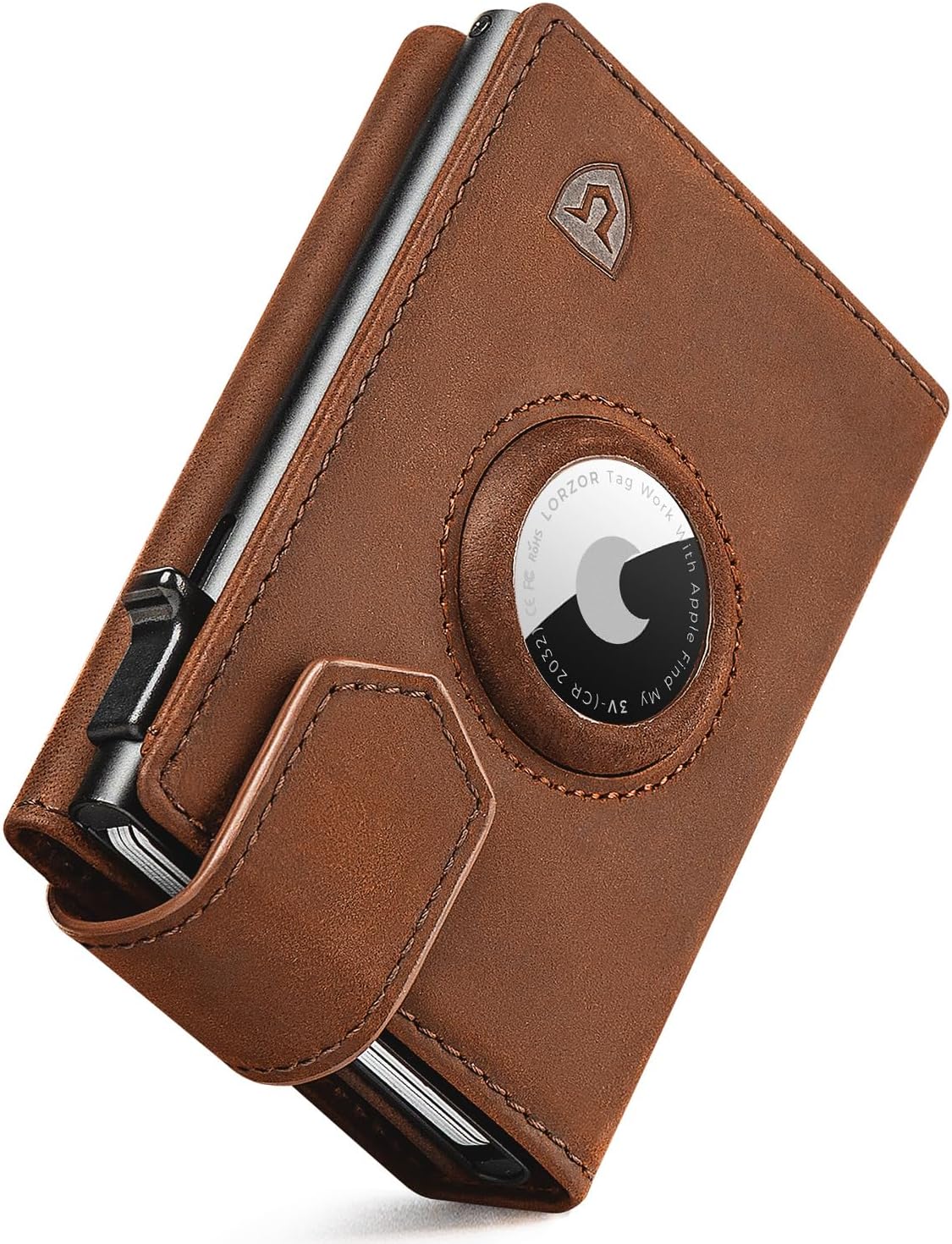 Detalle de LORZOR Portafoglio Slim da uomo con AirTag, portamonete e RFID, chiusura magnetica