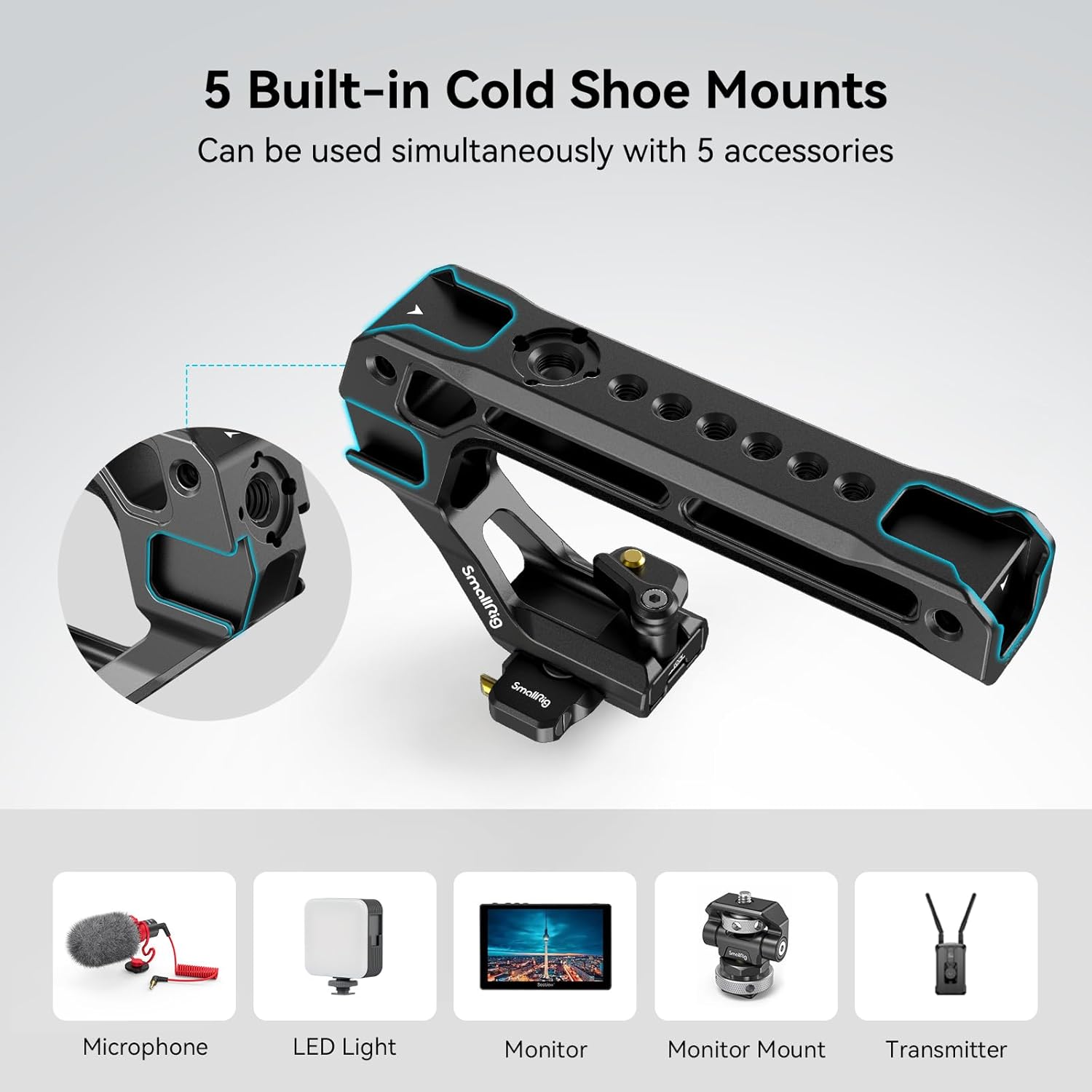 Thumbnail 4 de SMALLRIG Lightweight NATO Top Handle NATO Obergriff 4345 – Schnellverschluss-Griff mit 50‑mm‑NATO-Schiene und 5 Kaltschuhen