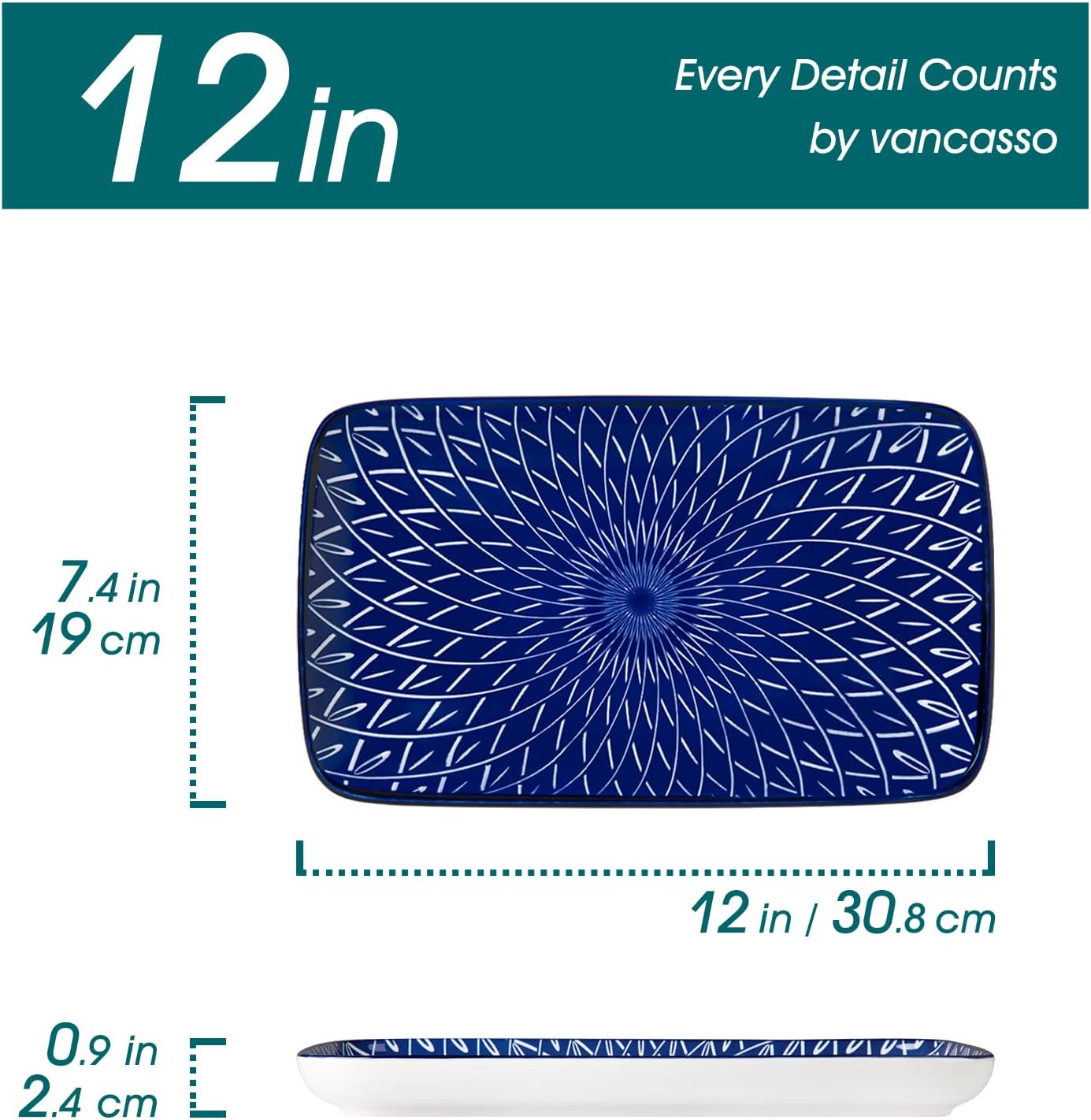 Detalle de Vancasso SELENE Porcelain Serving Trays – 4-Piece Set (12" x 7.4")