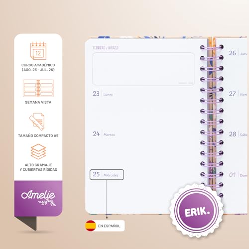 Thumbnail 1 de Grupo Erik Agenda Amelie Semana Vista A5 2025-2026, con anillas 🎒