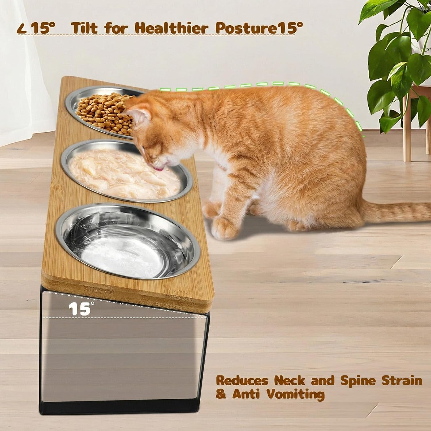 Detalle 2 de Raised Cat Bowl 3PCS stainless steel elevated feeder