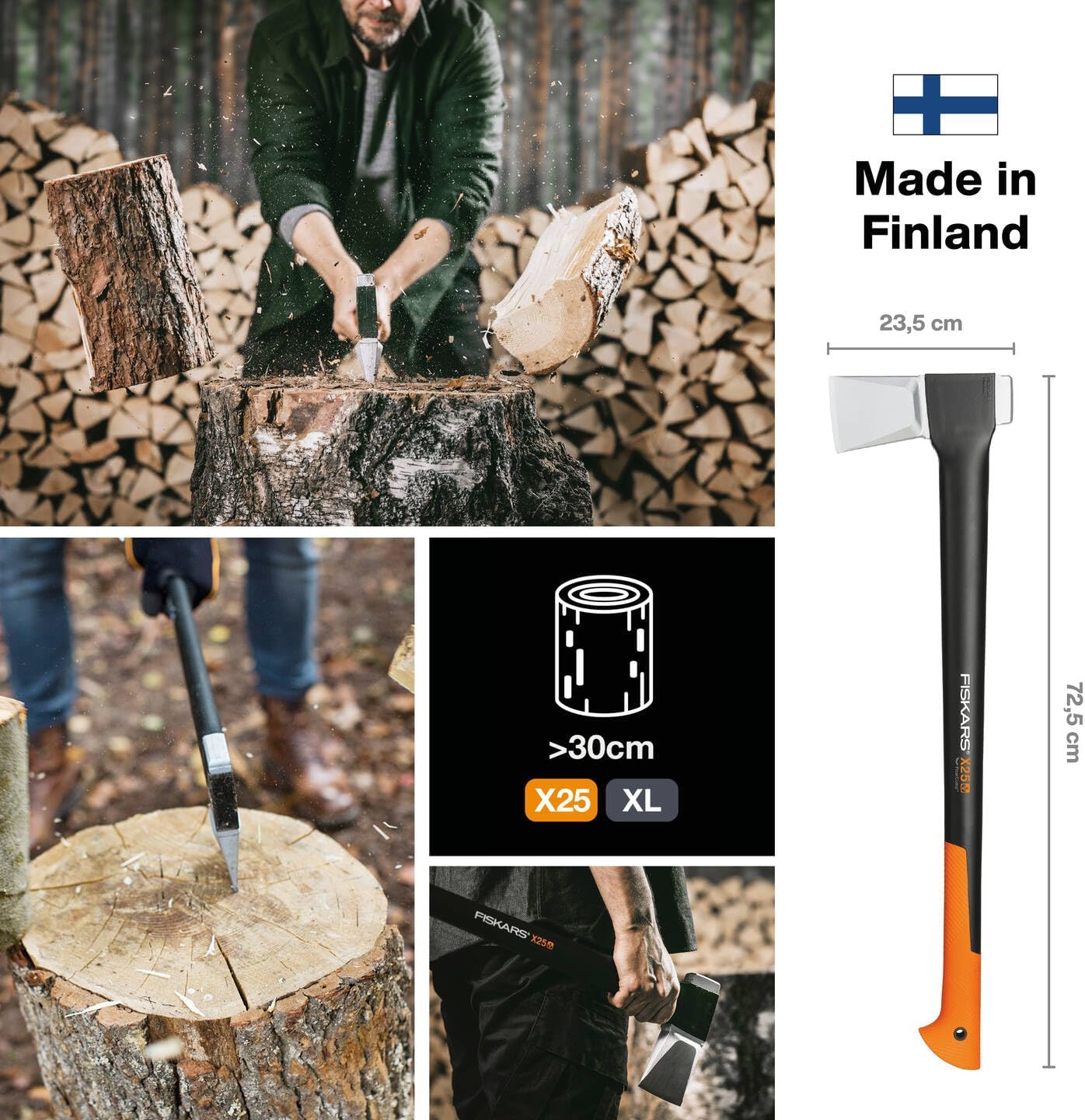 Thumbnail 1 de Fiskars Spaltaxt X25-XL – 72 cm, antihaftbeschichtete Klinge, glasfaserverstärkter Kunststoffstiel, sicher verbunden