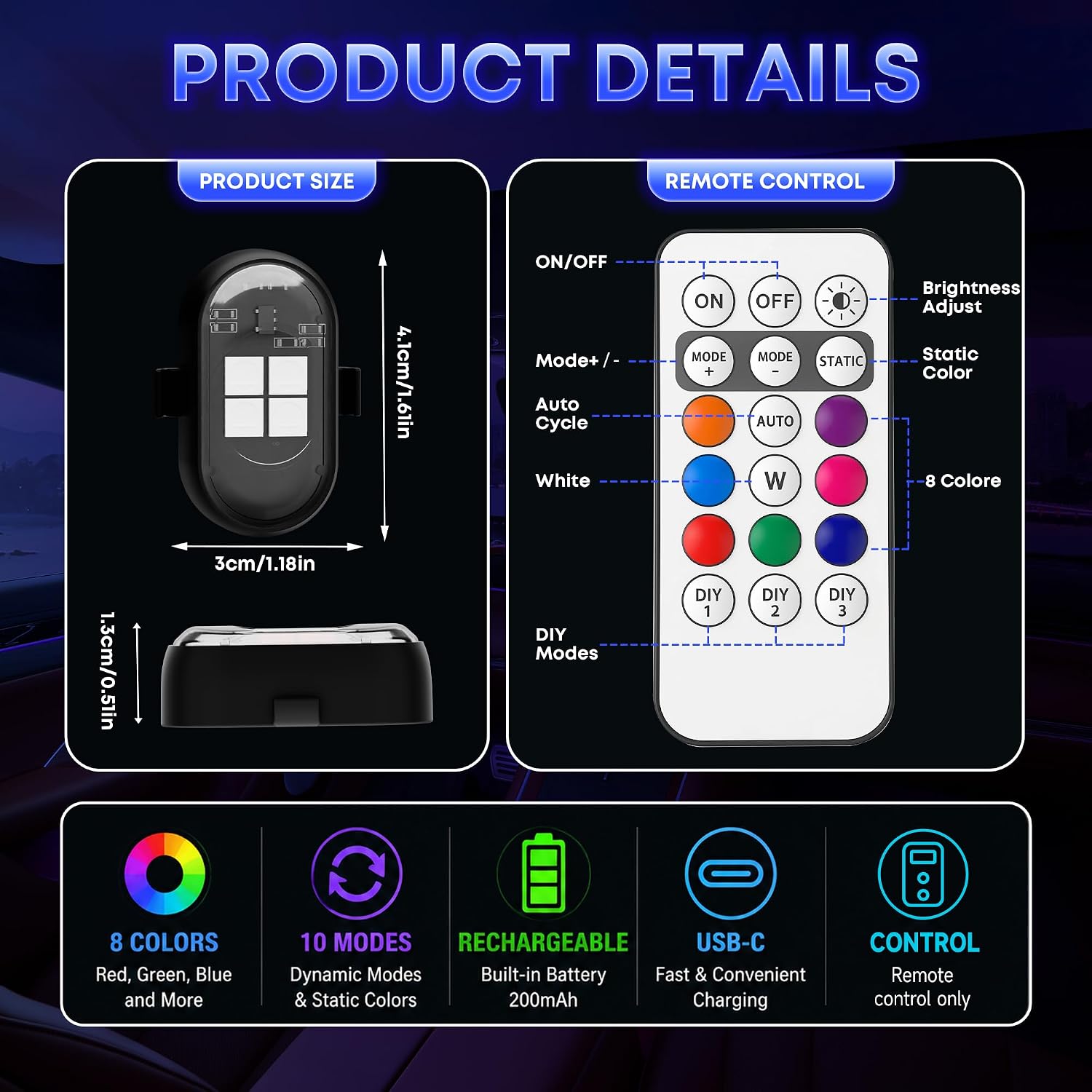 Thumbnail 4 de Upgraded Wireless LED Car Interior Lights 12H Battery