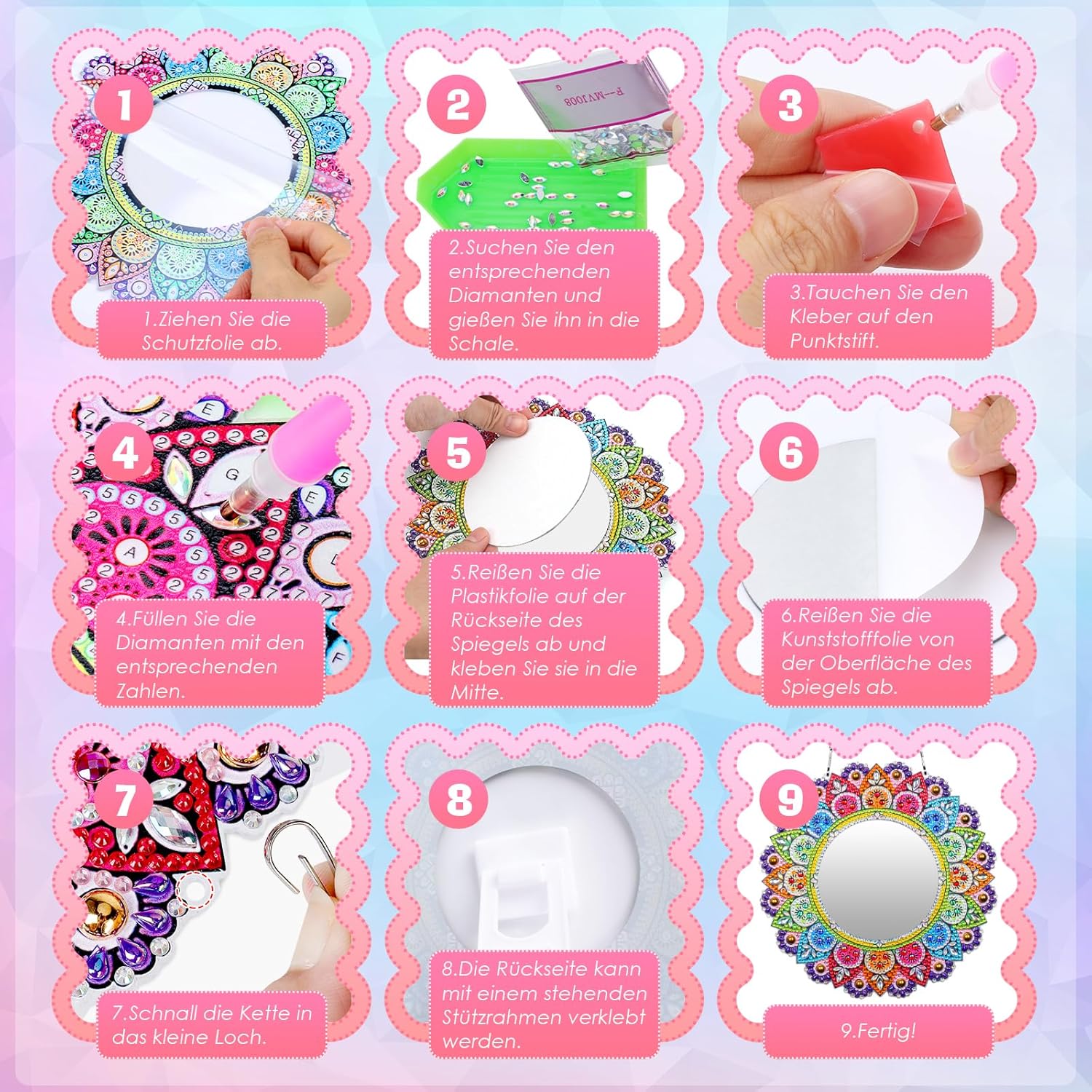 Detalle 2 de Geschenk Diamond Painting Spiegel für Mädchen 6–12