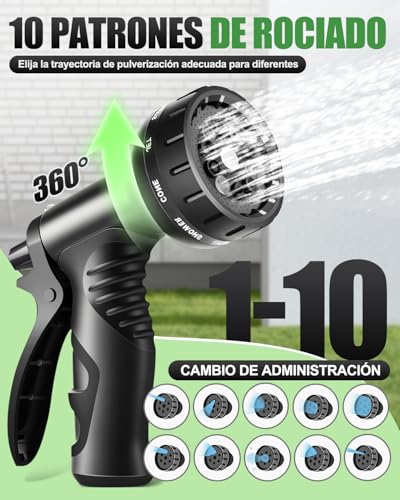 Detalle de Manguera Flexible Hingue 15 m Negro — Extensible, 3 capas de látex y boquilla 10 modos