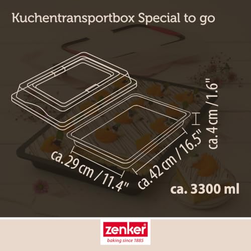 Detalle de Zenker Blechkuchen-Container to go – Backblech mit Transport-Abdeckung, antihaftbeschichtet, 42×29×7,5 cm
