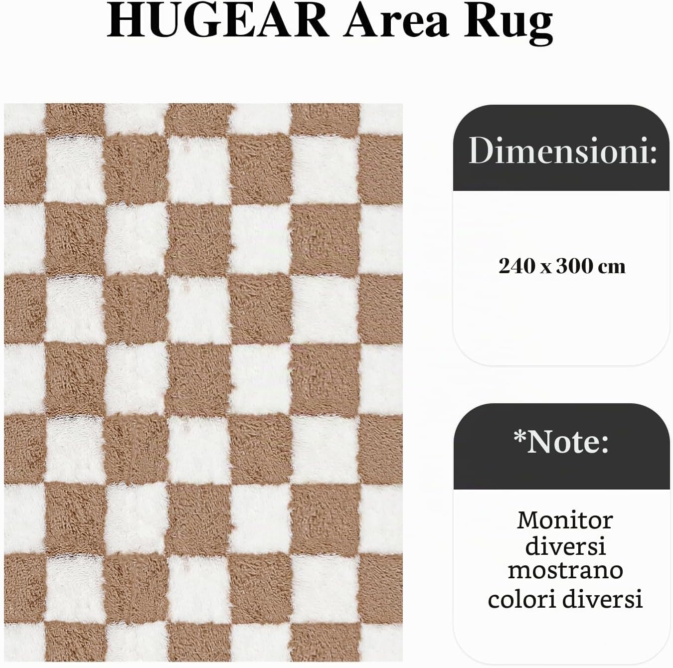 Detalle de HUGEAR Tappeto Salotto 240x300 cm Pelo Lungo a Quadri Marrone-Bianco | Morbidezza e Sicurezza per Ogni Ambiente
