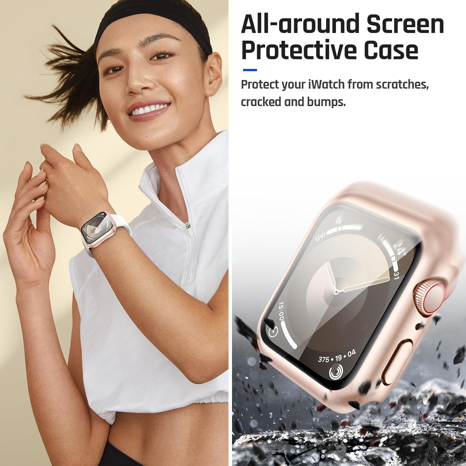 Detalle de Goton Waterproof Case for Apple Watch 40mm (Series 6/5/4, SE 3/2/1) with 9H Tempered Glass and Hard Bumper