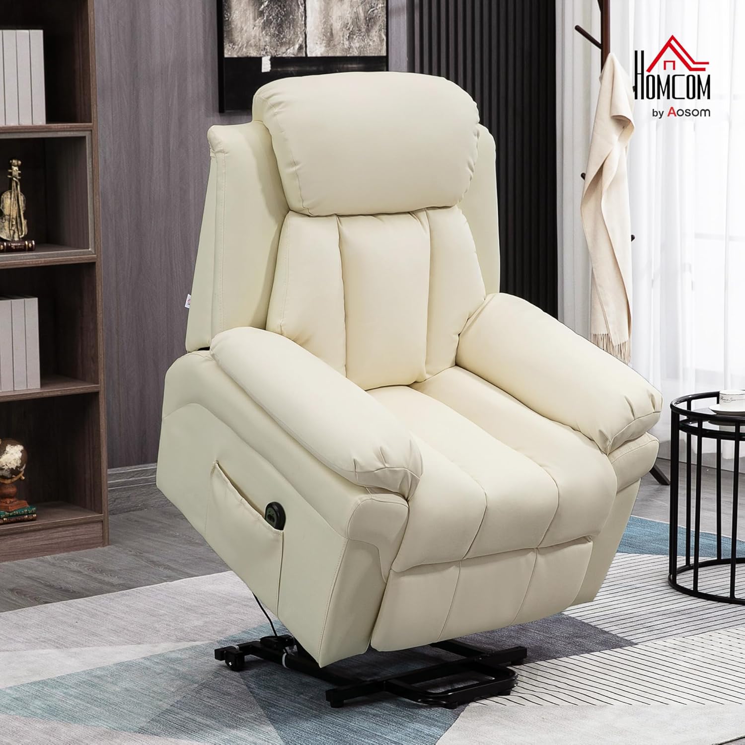 Detalle 2 de HOMCOM Fauteuil releveur électrique avec télécommande et repose-pied ajustable, crème