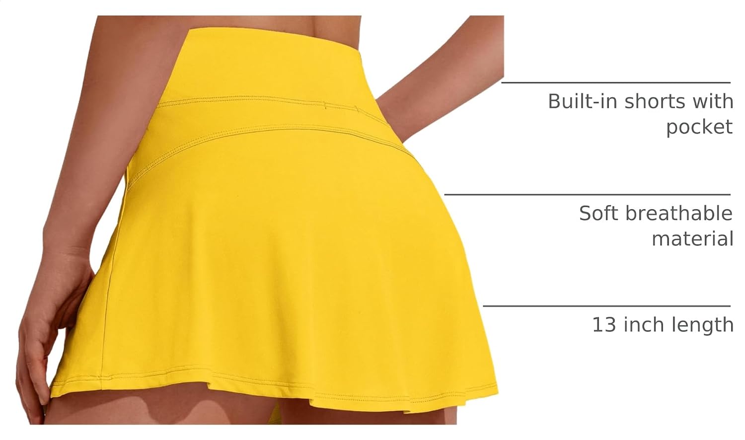 Detalle de PINSPARK Pleated Tennis Skorts for Women with Built-In Shorts Pocket