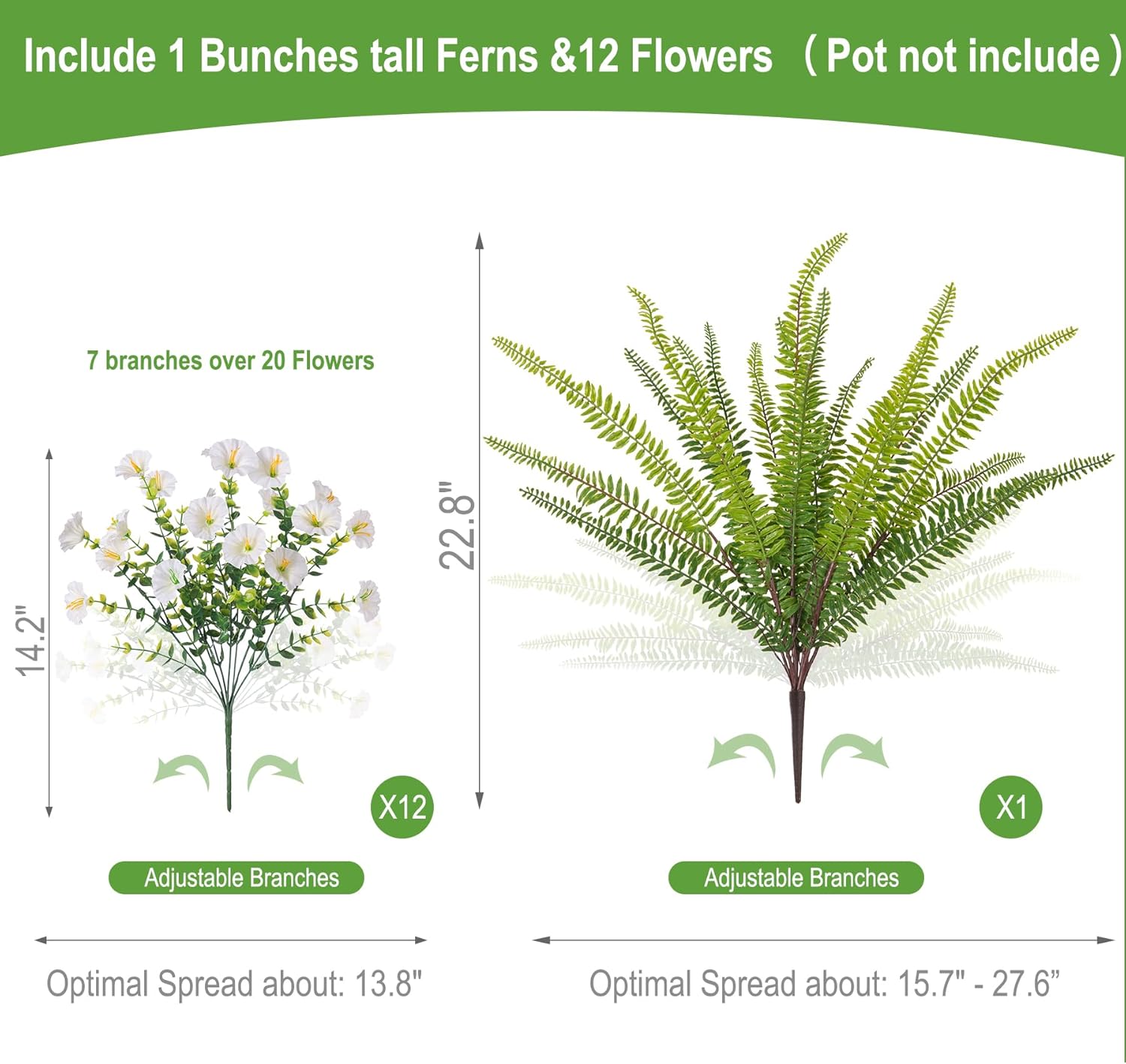 Thumbnail 1 de Hrobek Faux Morning Glory & Tall Fern Artificial Flowers for Outdoor or Indoor Decor (13 Bunches, White)