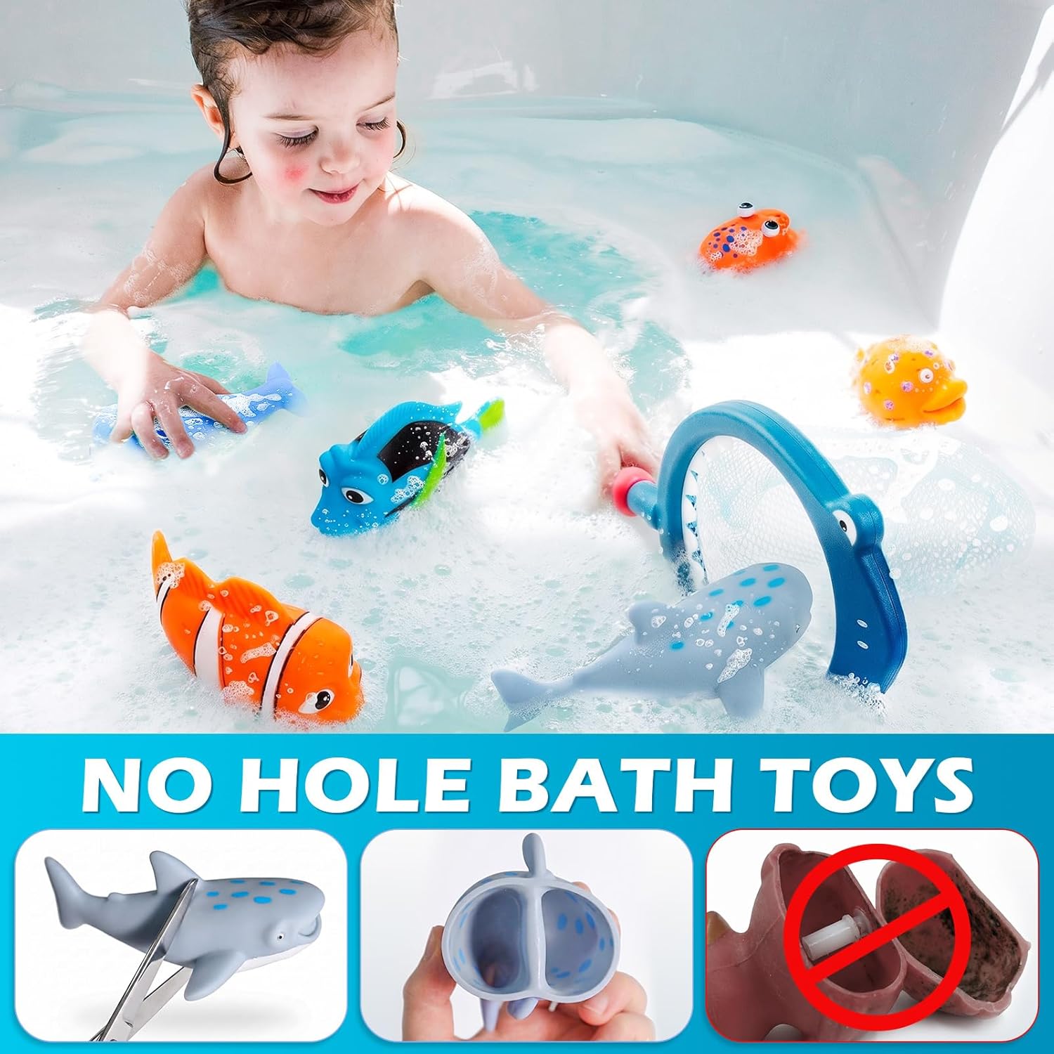Thumbnail 1 de No Hole Mold Free Baby Bath Toys with Storage Bag for Ages 1–3 and Infants 6–12 Months