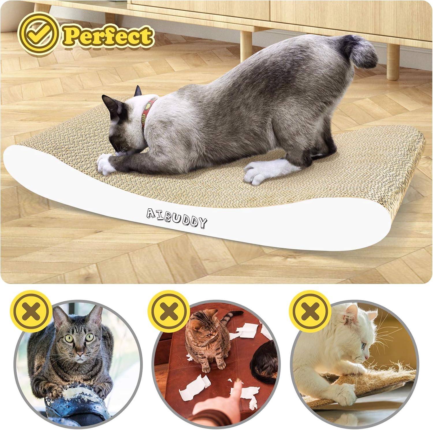 Thumbnail 5 de Aibuddy Cat Scratcher, Curve Scratching Pad Reversible Cardboard Lounge Bed with Organic Catnip [ 44x 25x 7cm, Superior Cardboard & Construction]
Aibuddy Cat Scratcher, Curve Scratching Pad Rev…