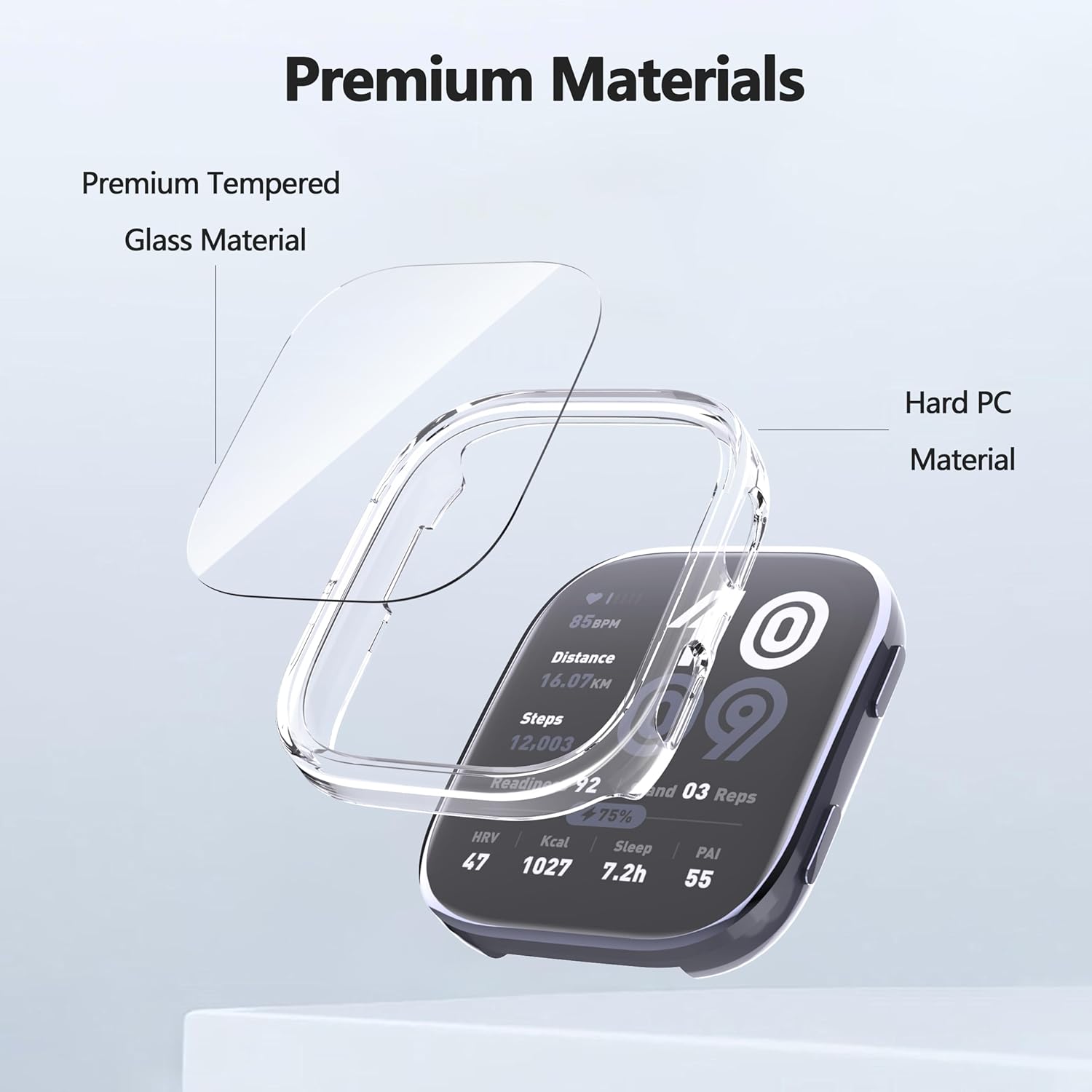 Thumbnail 2 de WFTE 2 Pack for Amazfit Bip 6 46mm Case with Tempered Glass Screen Protector – Black & Clear