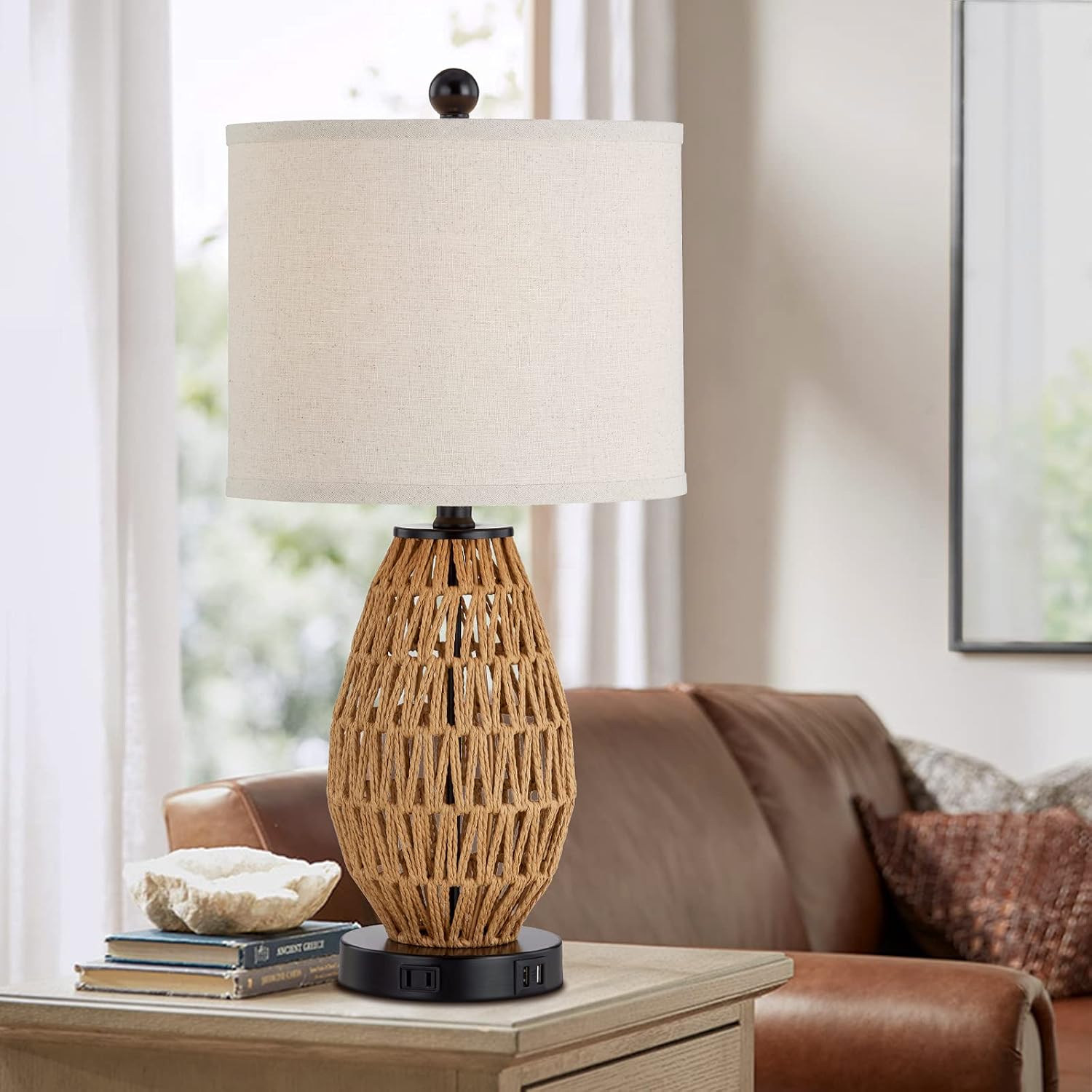 Thumbnail 6 de CINSARY KN-TL-2201 Rattan Table Lamps, 3-Way Touch Dimming, USB & AC Outlet