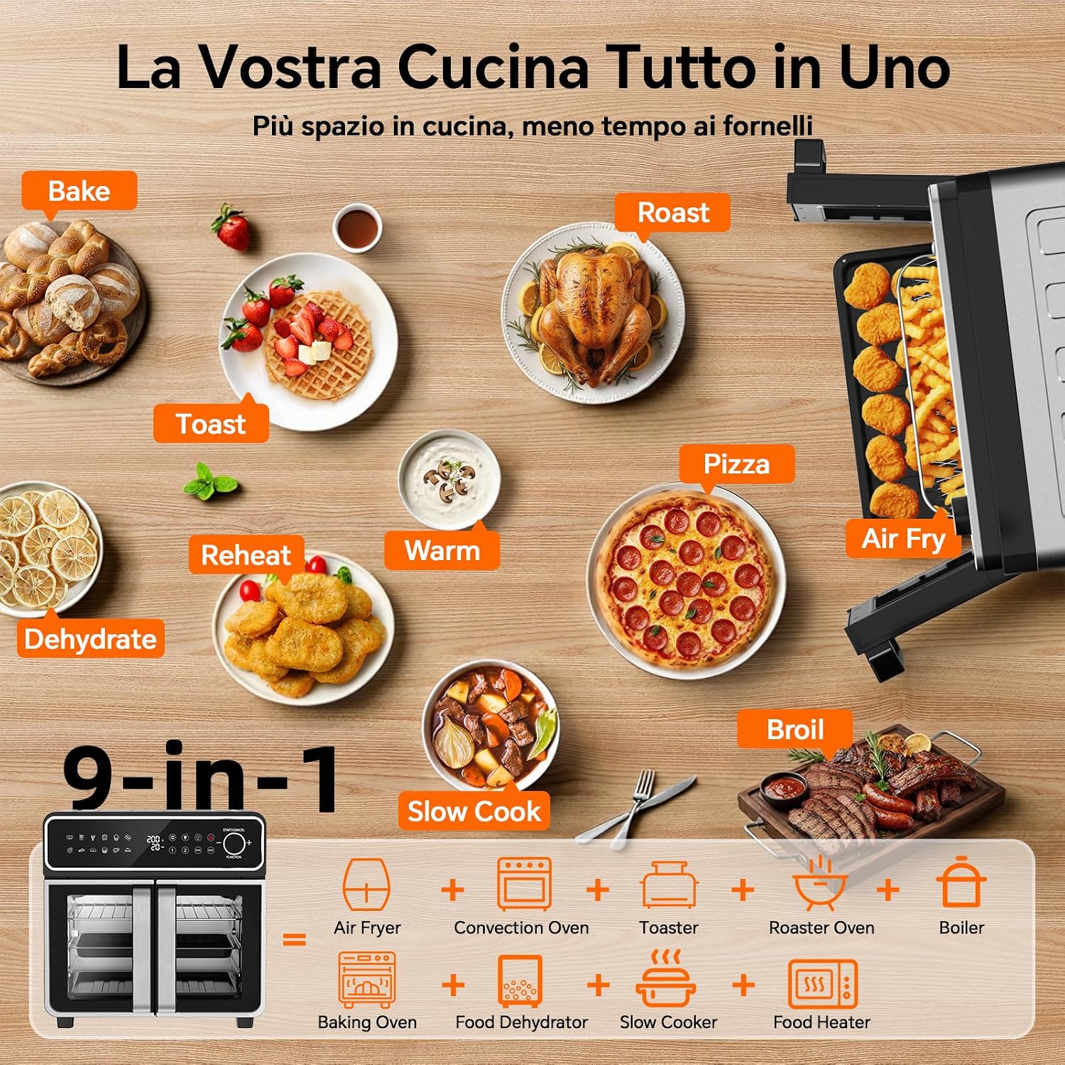 Detalle de Friggitrice ad Aria 23L XXL con Porte alla Francese e Sync Finish – 2600W, 15 programmi, kit accessori