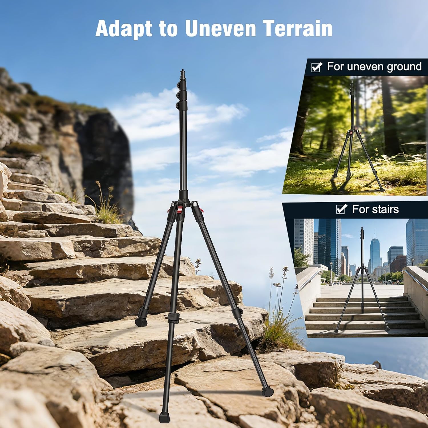 Thumbnail 3 de Wiseten Lichtstativ Aluminium 200 cm – klappbares Umgekehrt-Stativ mit 1/4" Schraube