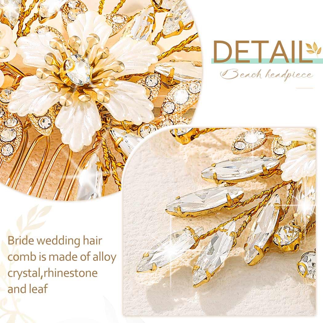Thumbnail 3 de Zoestar Blumen Braut-Haarkamm goldener Strass