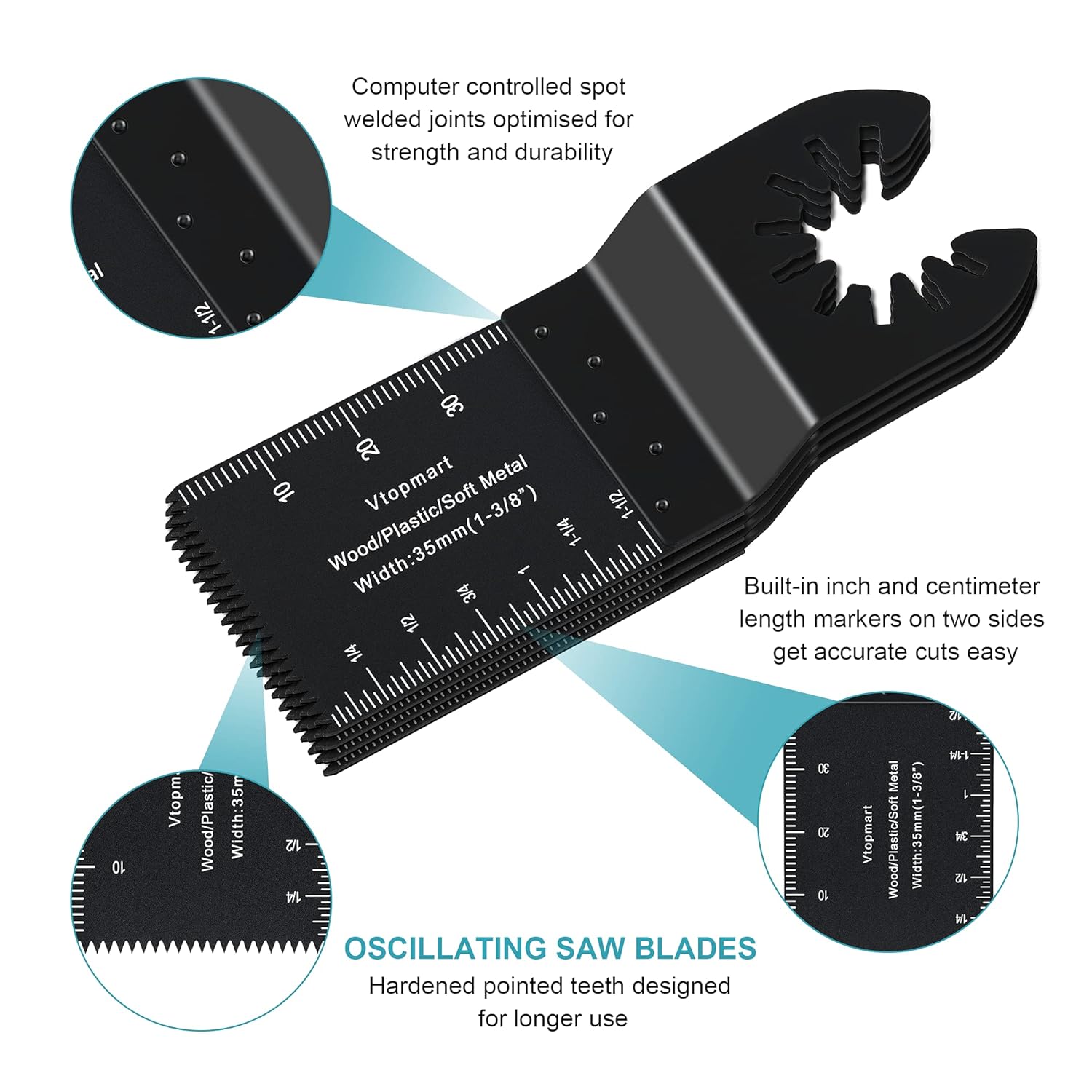 Detalle de Vtopmart 50 Pcs Multi Tool Blades for Oscillating Multitools (wood, soft metal & plastic)