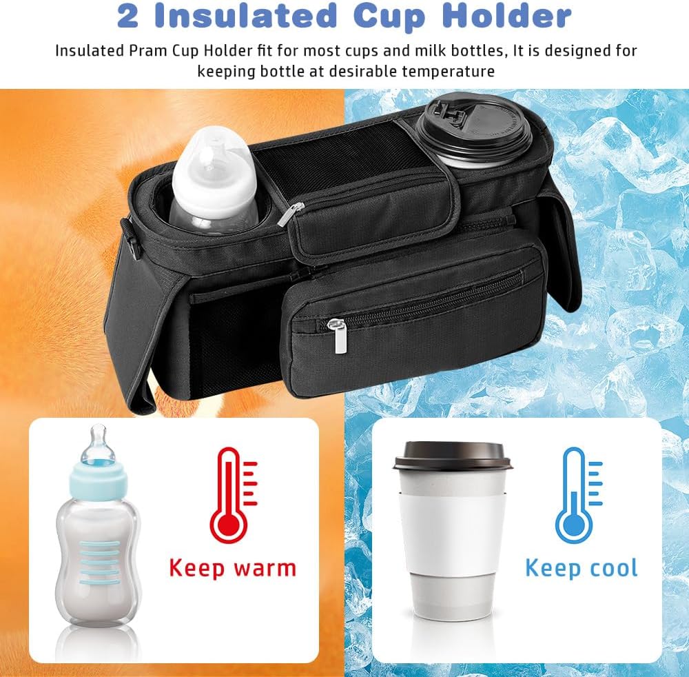 Thumbnail 1 de Tyuodna Baby Pram Bag Stroller Organizer – Universal, 2 Insulated Cup Holders, Large Capacity