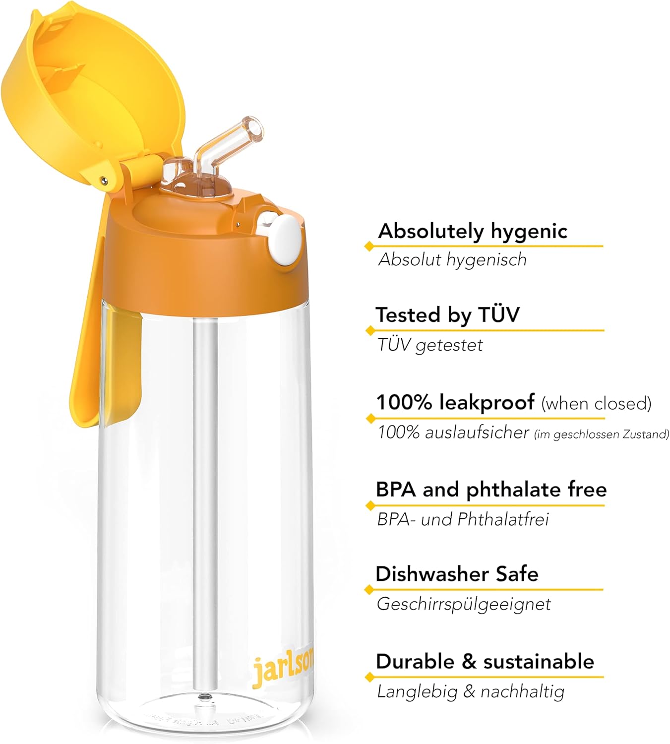 Detalle de Jarlson Borraccia Bambini EMI 500ML – borraccia antigoroccia con cannuccia in Tritan, giallo