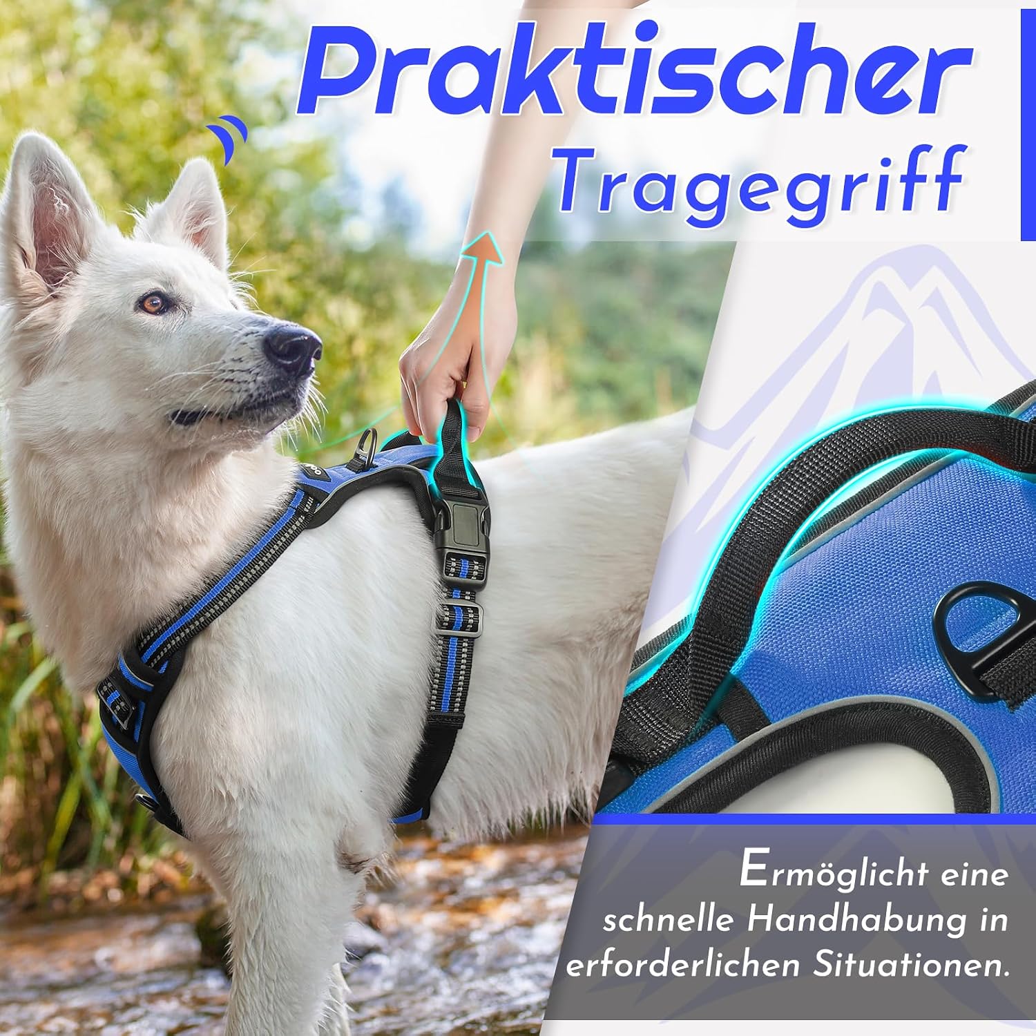 Detalle de Eagloo Hundegeschirr Größe M – Anti-Zug Brustgeschirr, verstellbar, reflektierend, blau