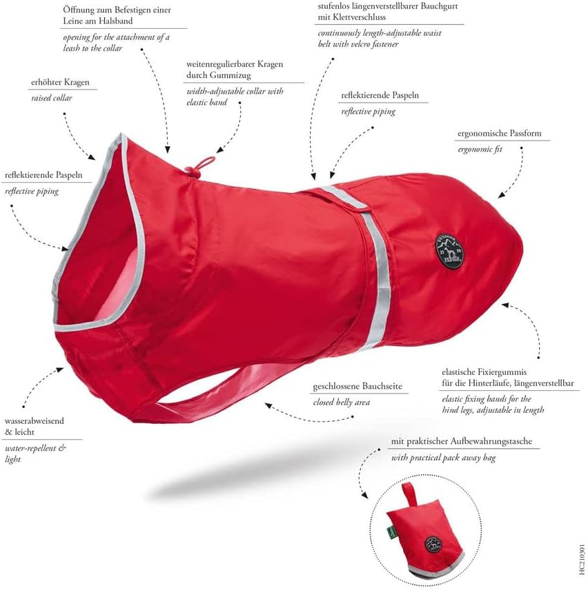 Detalle de HUNTER Hunde-Regenmantel UPPSALA RAIN – roter Allround-Schutz bei Nässe
