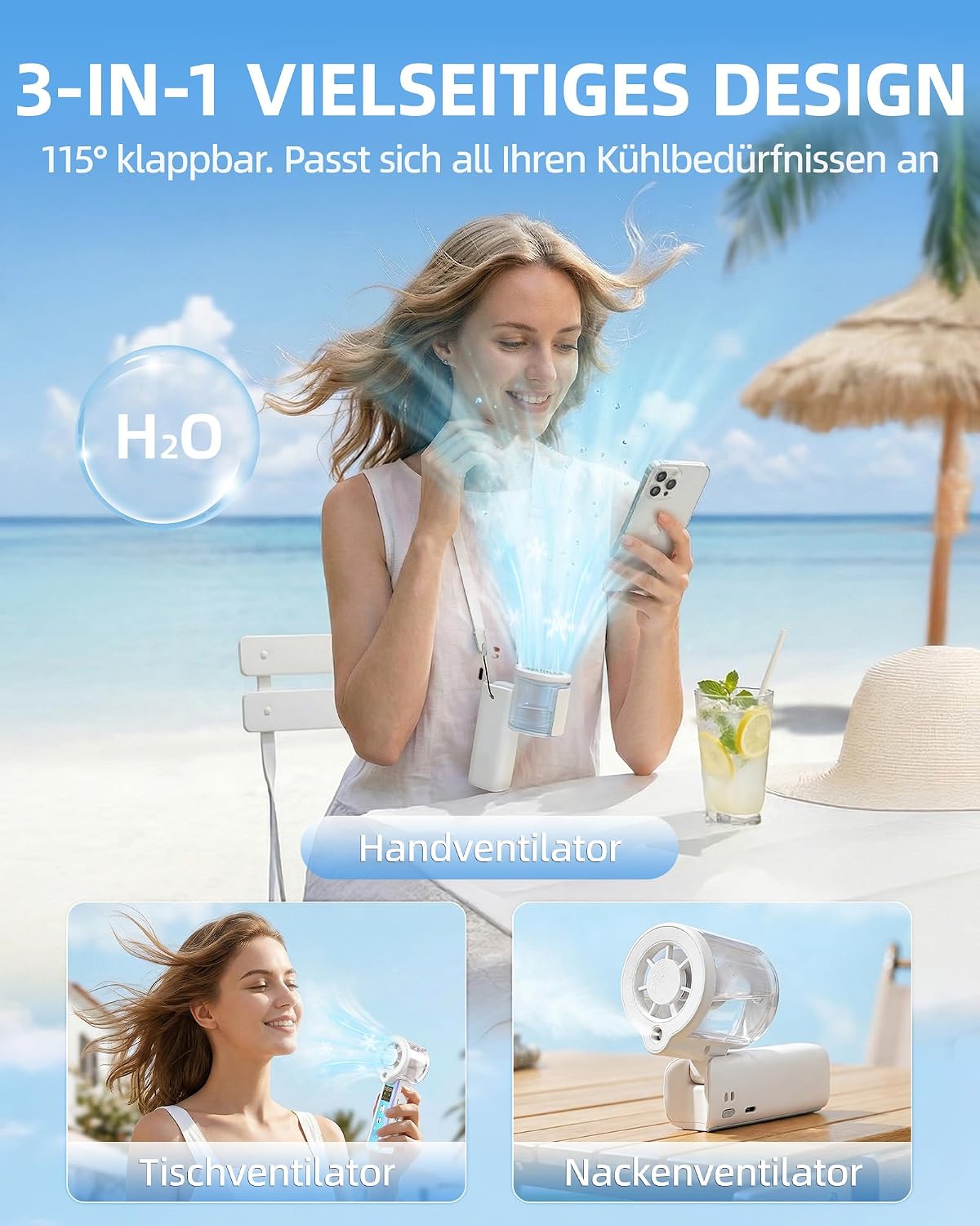 Detalle de Carehabi Handventilator mit Wasserkühlung – kompakt, leise und vielseitig