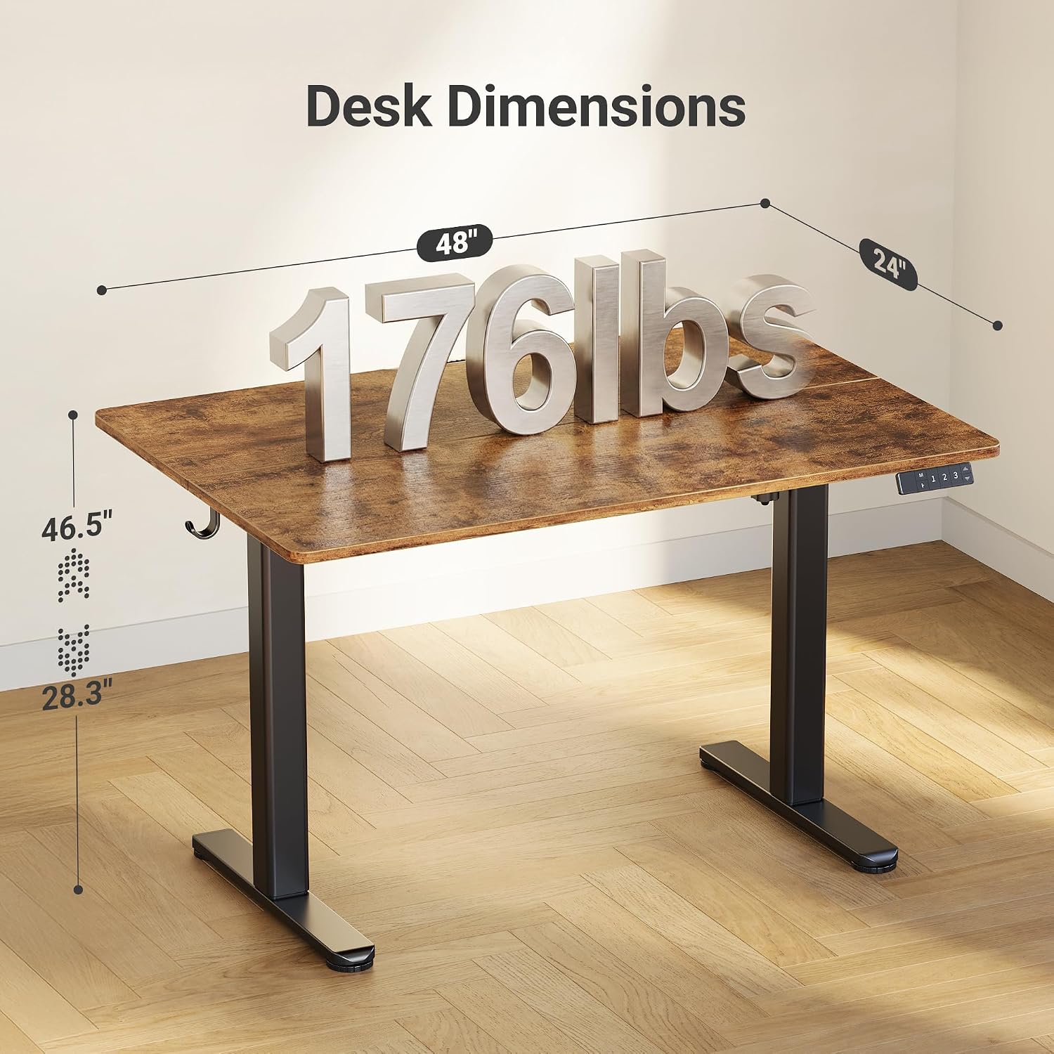 Thumbnail 2 de Claiks P1.01.001 Electric Standing Desk, 48 x 24 in, Rustic Brown