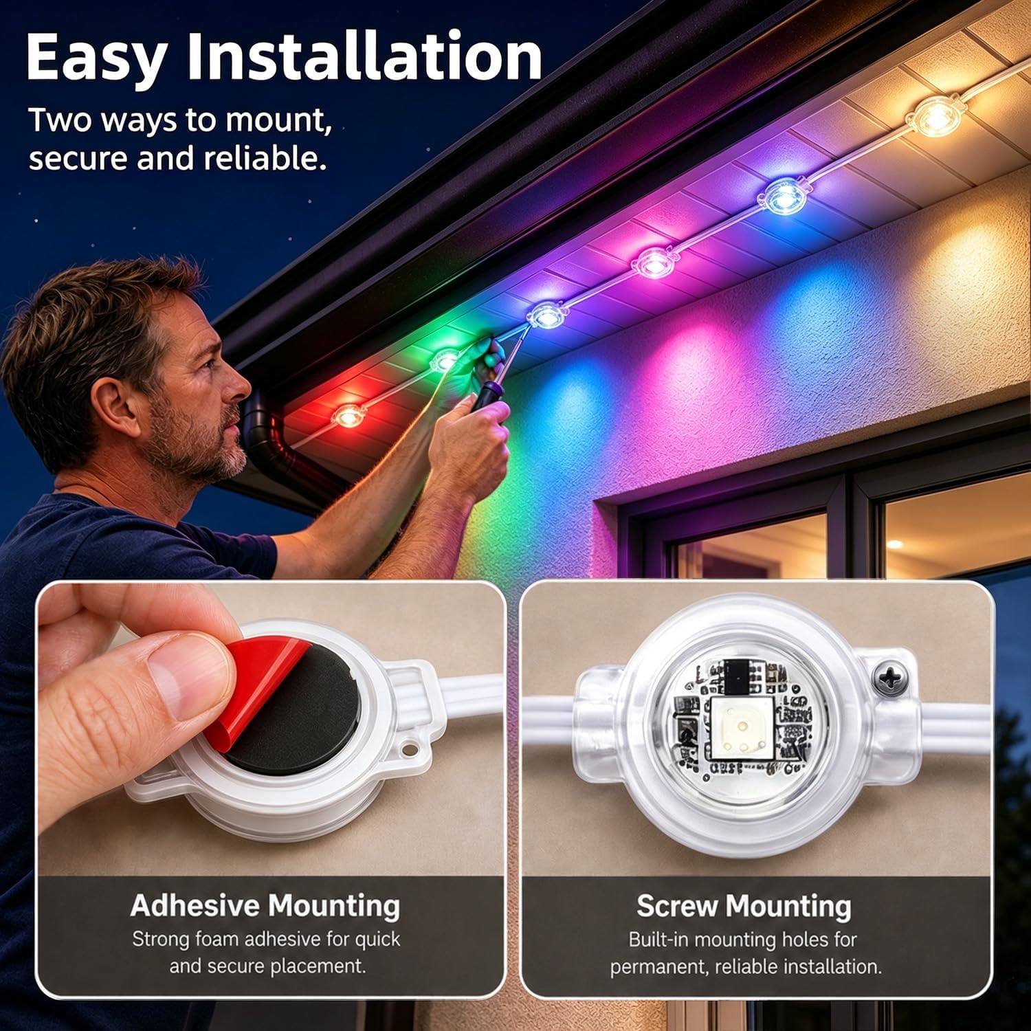 Detalle 2 de Yeewhale-WYD200ft Permanent RGB+IC Outdoor Eaves Lights with App and Remote