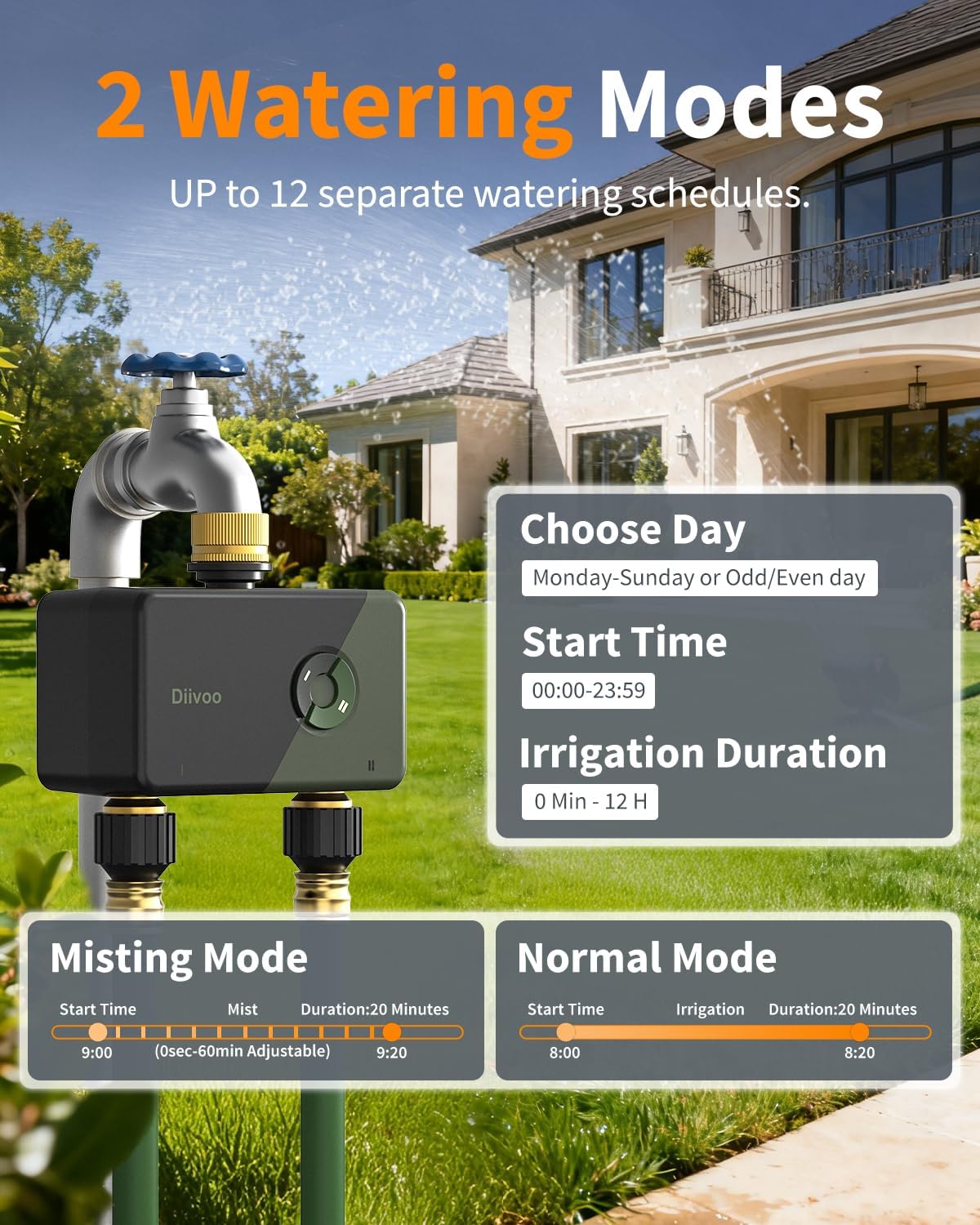 Thumbnail 1 de Diivoo WiFi Sprinkler Timer (2 Zone) smart hose & tap controller with app and Alexa/Google support