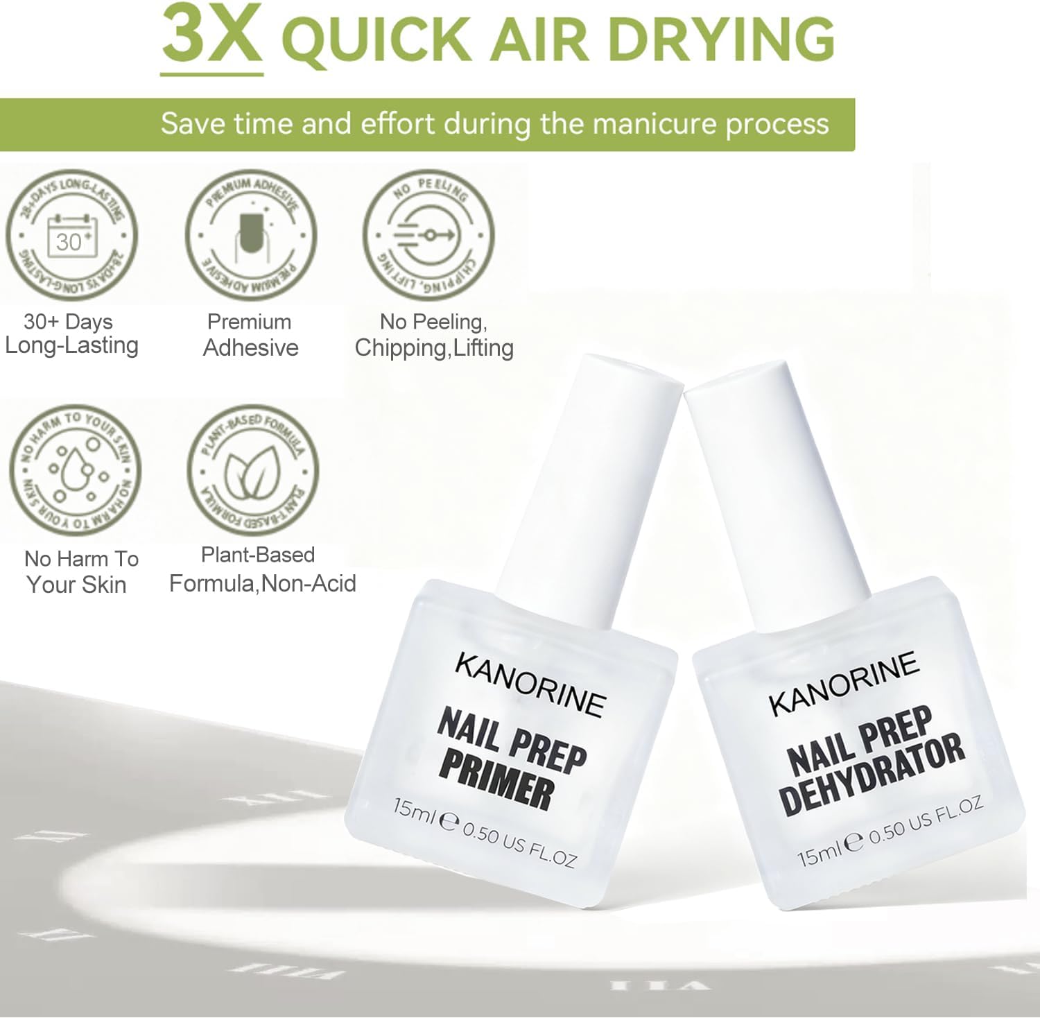 Detalle 2 de Kanorine Natural Nail Prep : set déshydratant sans acide + apprêt (primer) pour vernis semi-permanent, gel et acrylique
