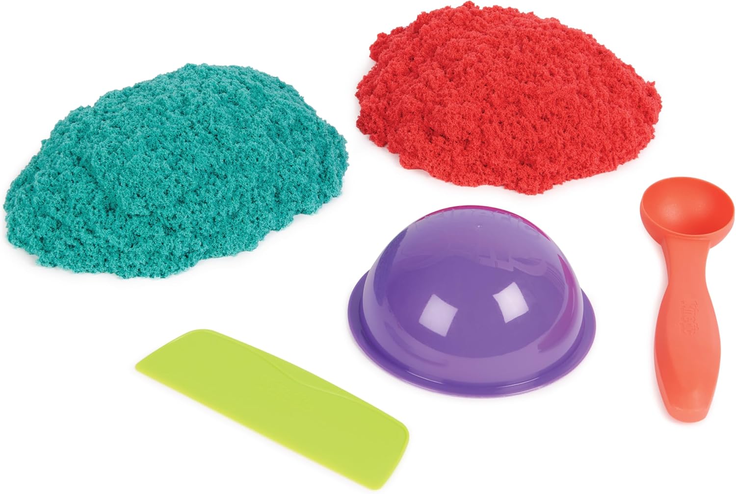 Detalle de Kinetic Sand Mold n' Flow Set (680 g) – Magischer Indoor-Sand in Rot & Türkis mit 3 Werkzeugen für Kinder ab 3 Jahren