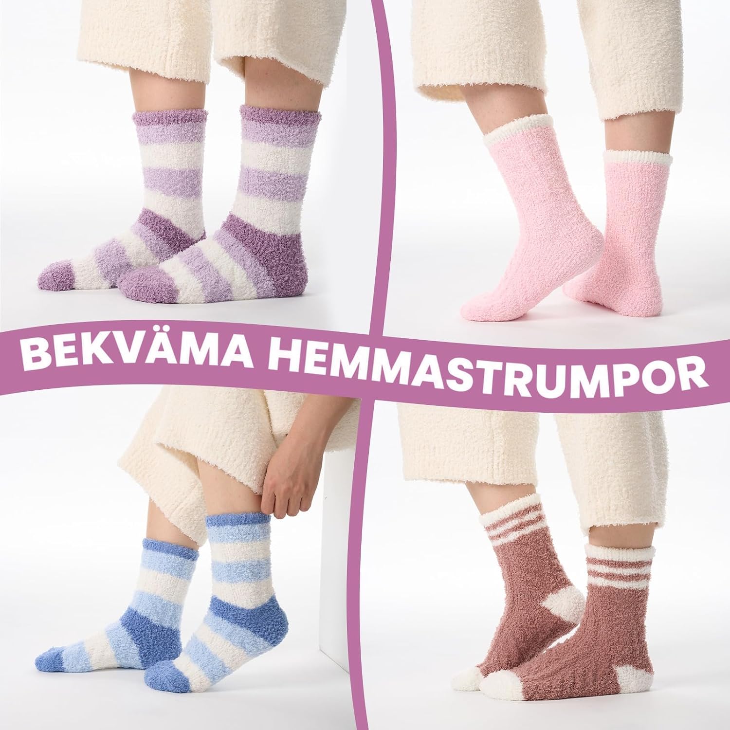 Thumbnail 6 de SockWaddles fluffiga strumpor för kvinnor, 5 par sängstrumpor med stretchig mudd