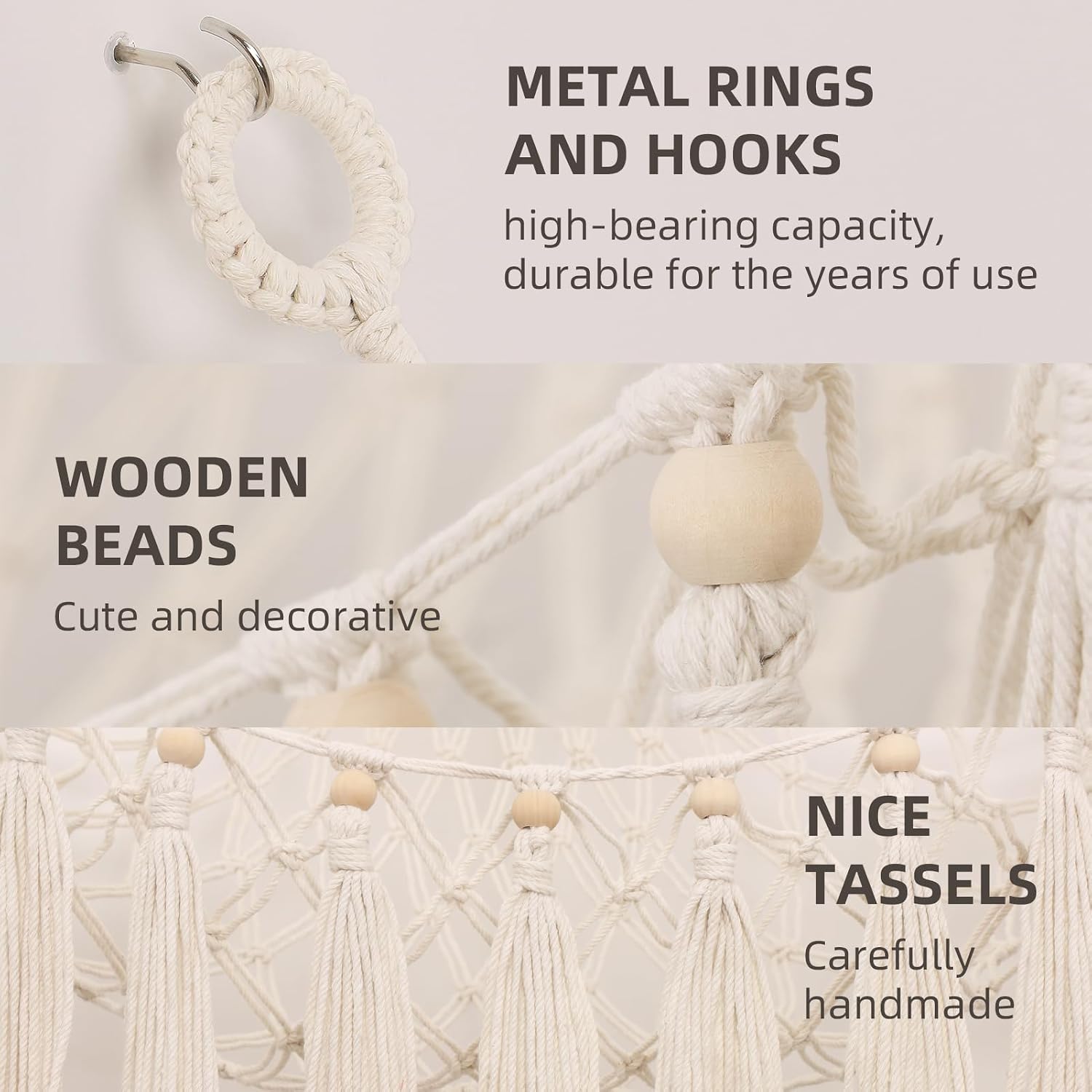 Detalle 2 de KIDDI MIDY Stuffed Animal Hammock, Beige Cotton Macramé Toy Storage