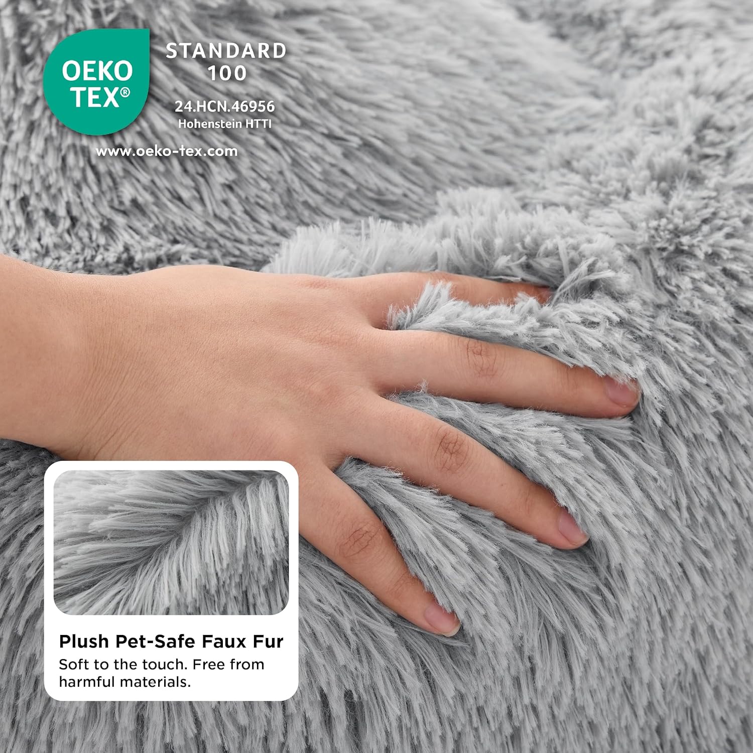 Detalle 2 de Bedsure Plush Round Cat Bed (50x50x13cm) – Soft, washable, light grey