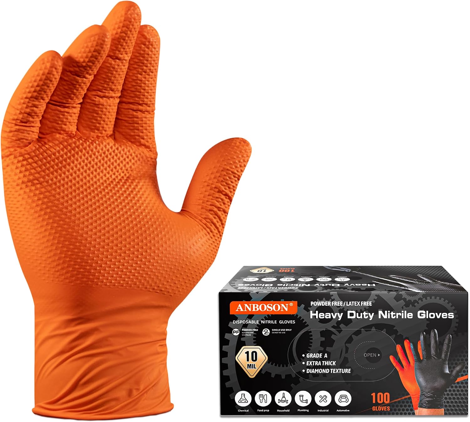 Detalle de ANBOSON Abc-dg01 Heavy-Duty Diamond-Textured Nitrile Gloves, X-Large, 100 Count