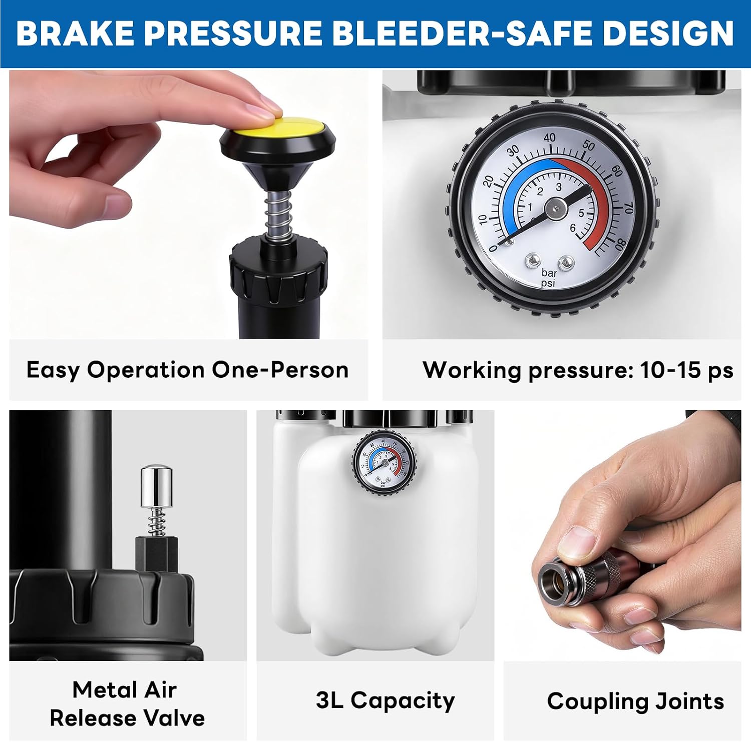 Thumbnail 5 de Rivlox 3L + 1L Brake Bleeding Kit: Manual Fluid Pressure Bleeder for Most European Cars
