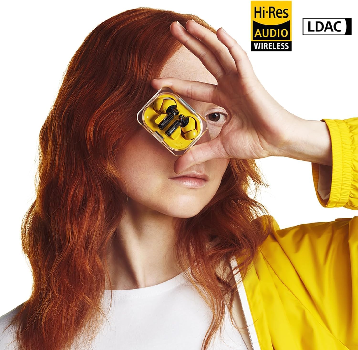 Detalle de Nothing Ear (a) – Cuffie Bluetooth con cancellazione attiva del rumore e audio Hi-Res, color giallo